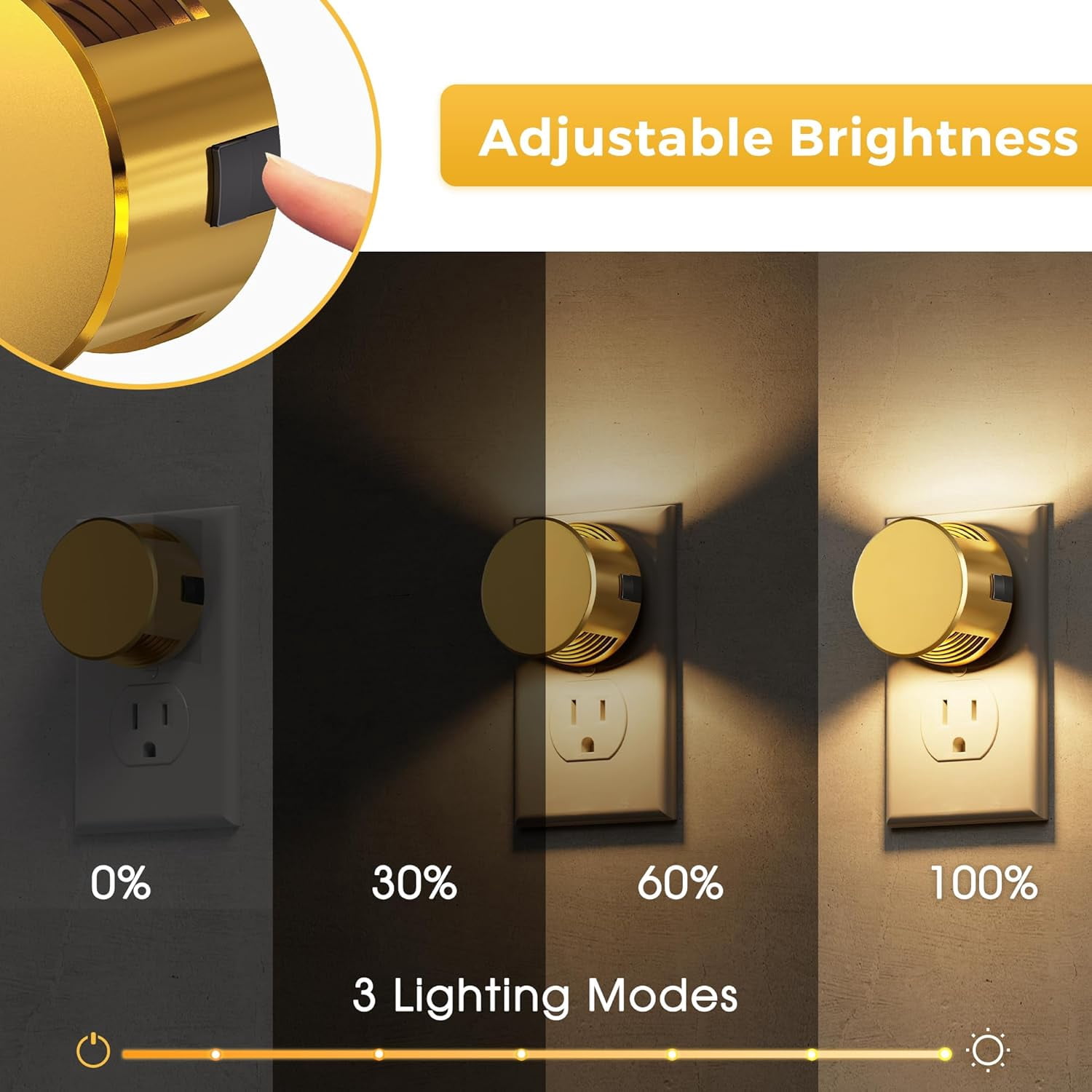 RGHJAR-Night Lights Plug into Wall, Plug in Night Light with Dusk to Dawn Sensor,Brightness Adjustable,3000K Warm White,Dimmable Gold Nightlight for Adults Hallway Bathroom