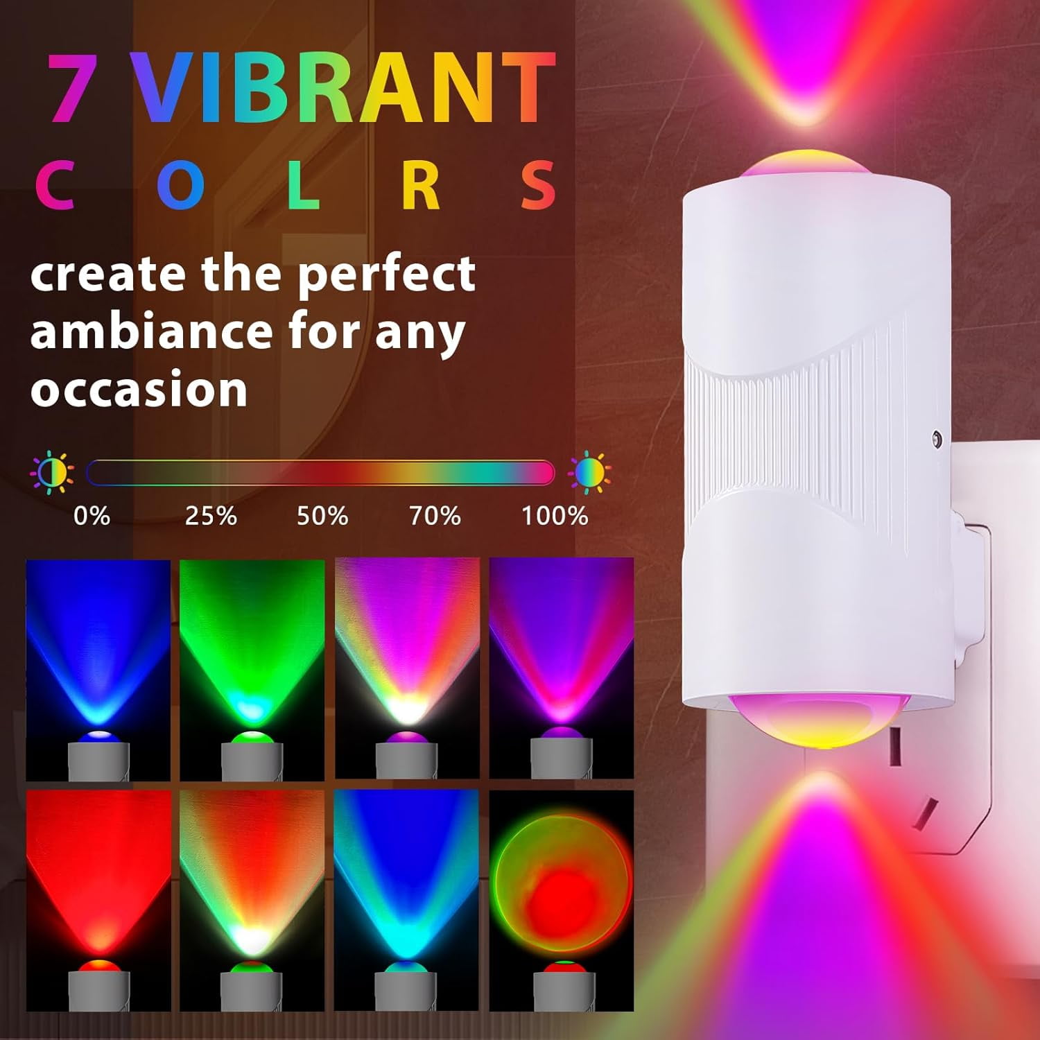 RGHJAR-Night Lights Plug into Wall, RGB Dimmable LED Night Light with 4 Adjustable Brightness, Automatic Nightlight Plug in with Smart Light Sensor for Nursery, Hallway, Bathroom, Bedroom (RGB)