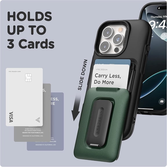 RGHJAR-Orb Case for iPhone 16 Pro Max (2024), Premium Card Wallet Case [3 Cards] Durable Built-in Stand Cover Compatible with iPhone 16 Pro Max (Matte Black)