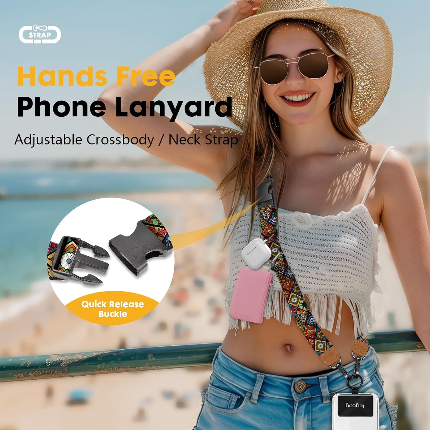 RGHJAR-Phone Lanyard Crossbody, Boho Cell Phone Strap for Around The Neck Adjustable, Bohemian Teacher Anti Theft Cute Lanyard for ID Holder Key Accessories Travel Essential Mandala Women