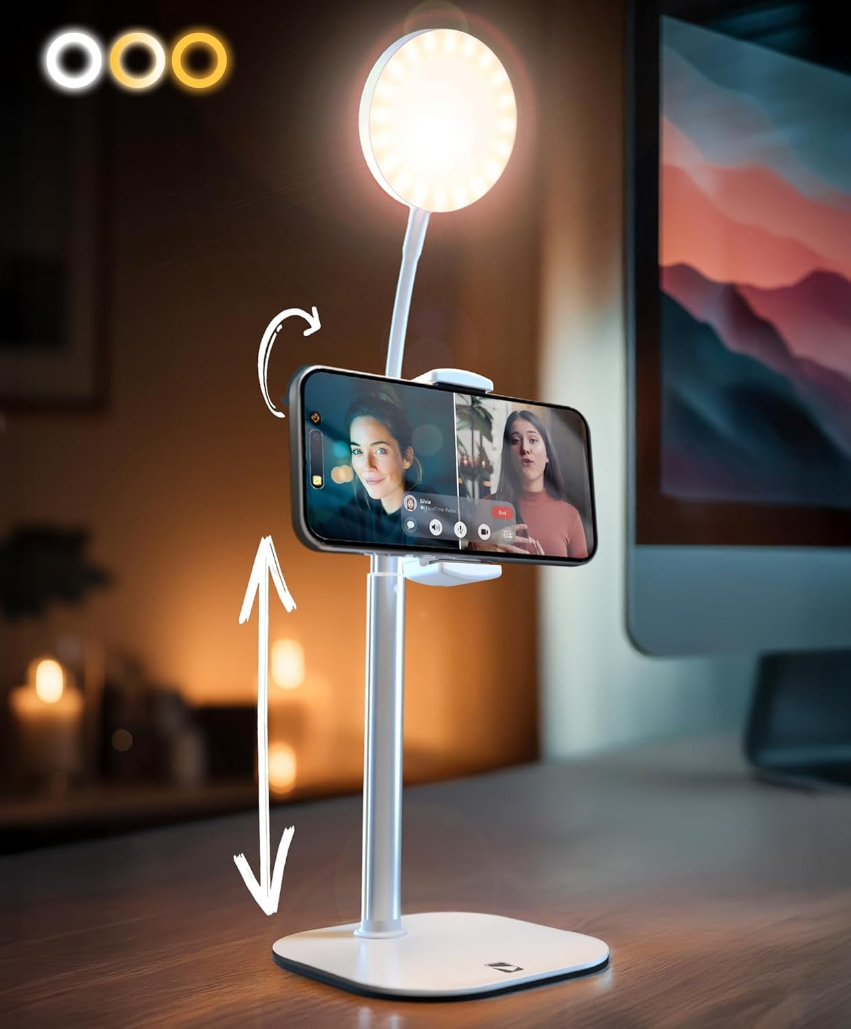 RGHJAR-Phone Stand for Recording with Light for Desk - ChatStand Halo 9-13" Adjustable, Portable Ring Light Tripod, iPhone Stand for Desk & Phone Holder for Video Recording, Filming, Zoom Calls (Fros