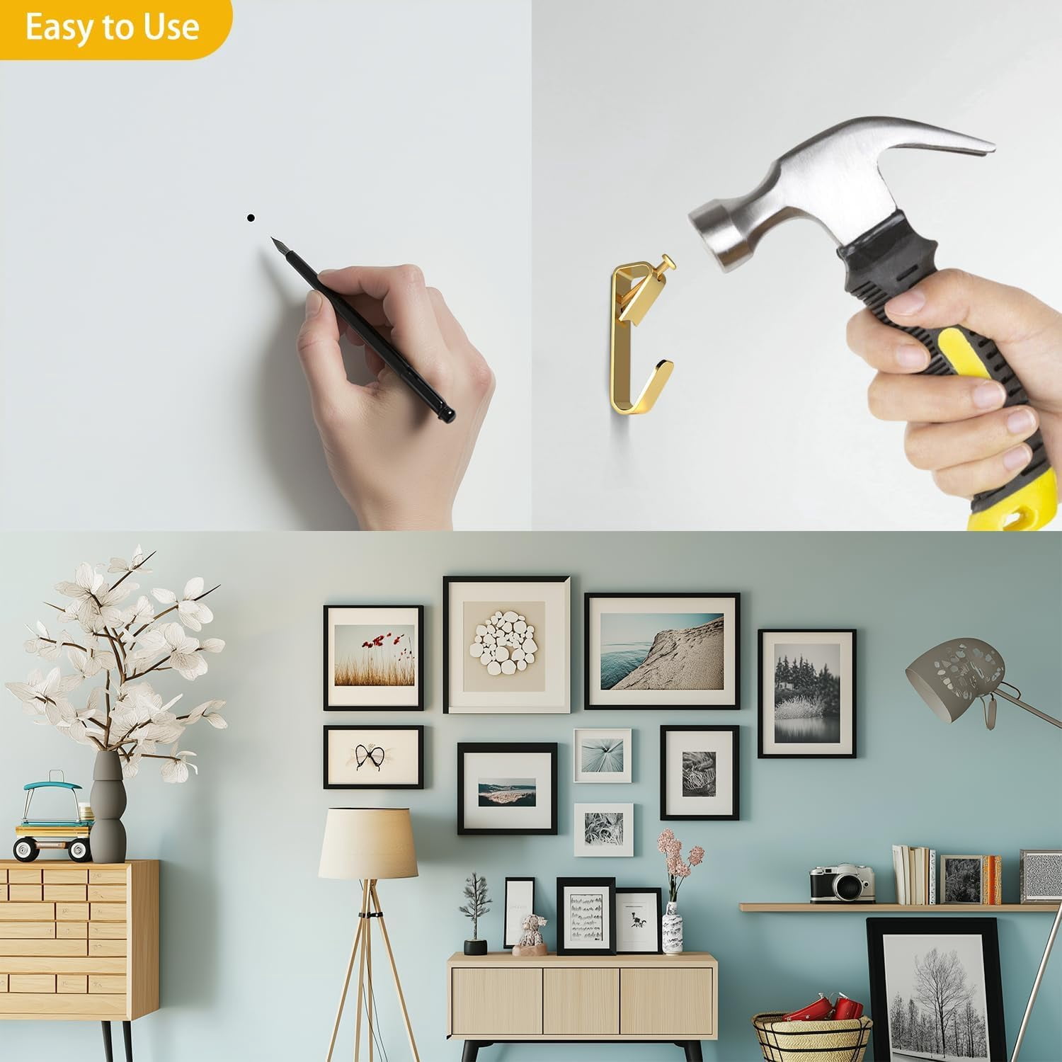 RGHJAR-Picture Hangers, 100 lb Heavy Duty Drywall Wall Plaster Large Picture Hangers, Picture Hanging Hooks, Picture Hanging Hardware, Picture Frame Hangers, Painting Wall Hooks for Hanging, 20 Pack