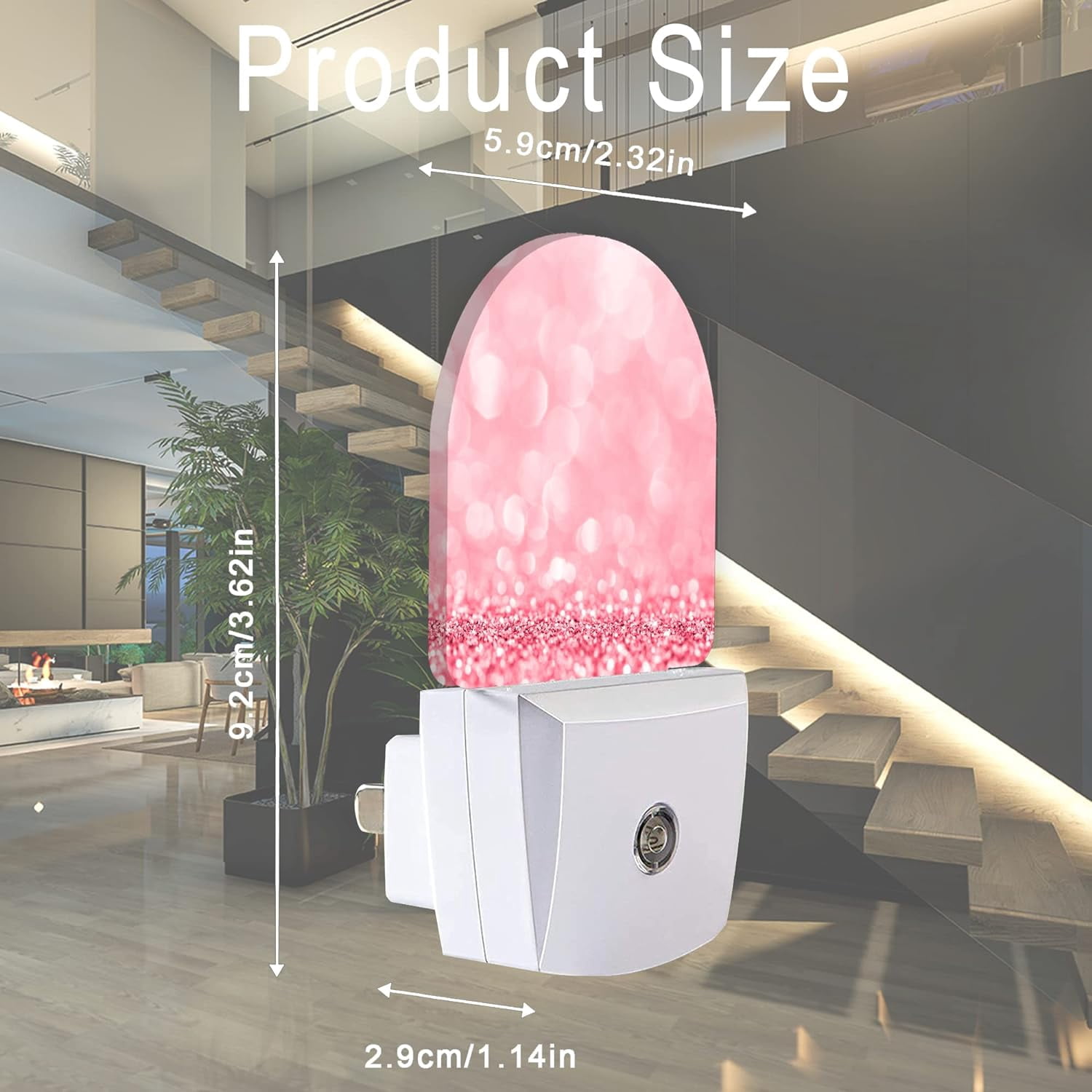 RGHJAR-Pink Glitter Night Light,Night Lights Plug into Wall Decor for Stairway/Hallway/Kitchen,Dusk to Dawn Sensor Nightlights for Boys/Girls/Women/Men Room Gifts