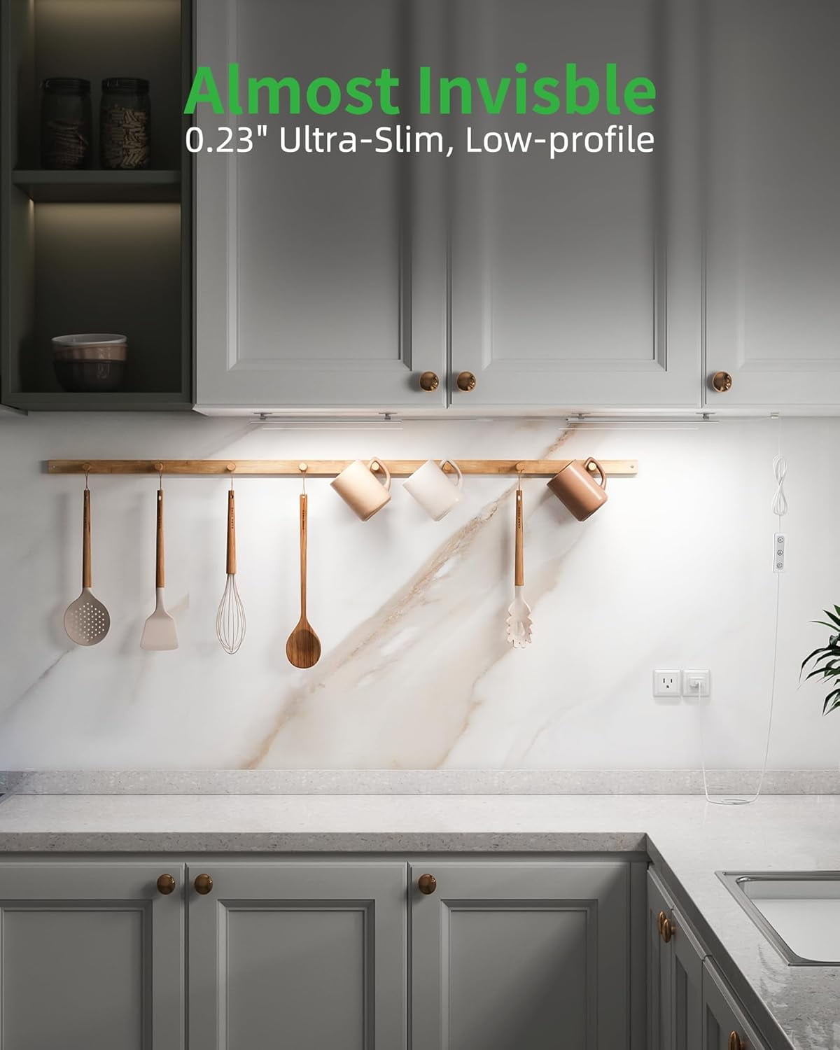 RGHJAR-Plug-in Under Cabinet Lighting, Dimmable Counter Lights for Kitchen, 2pcs 12 Inch, Cold White 6000K Linkable USB Led Closet Light, Wired Indoor Night Lights Bar for Desk, Sink,Workbench