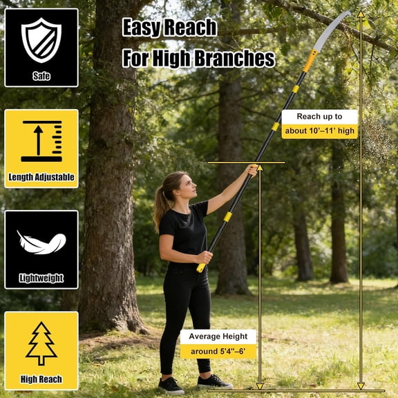 RGHJAR-Pole Saw for Tree Trimming,Lightweight 2 in 1 5FT Manual Hand Saws Tree Trimmer Pole Saw, Sharp Steel Blade, Adjustable Branch Cutter Pruner for Yard Walkway Oak Palm Fruit Pine and Fir Limbs