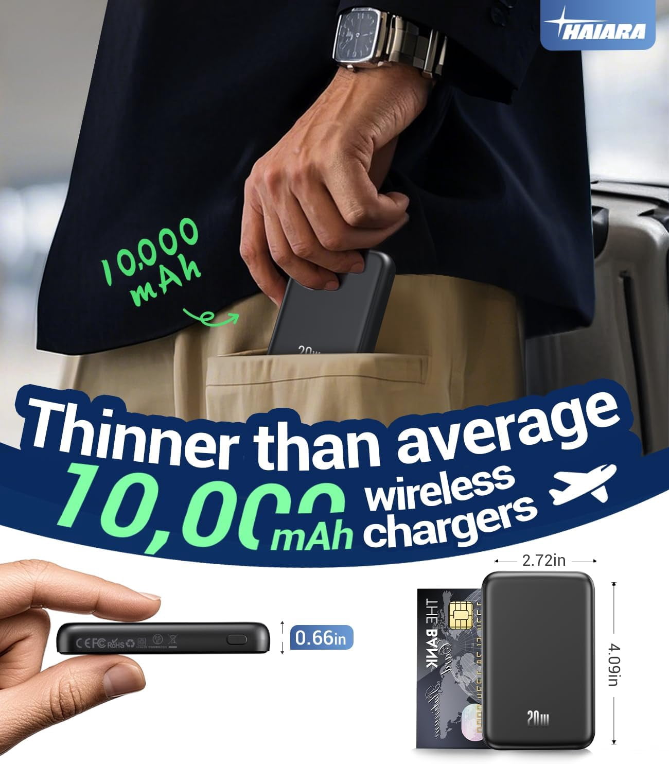 RGHJAR-Portable Charger for Magsafe Power Bank - 10000mAh Magnetic Phone Charger, USB-C 22W PD Fast Charging, Slim Wireless Battery Pack for iPhone 17/16/15/14/13 Series,for Travel Cruise Essentials-