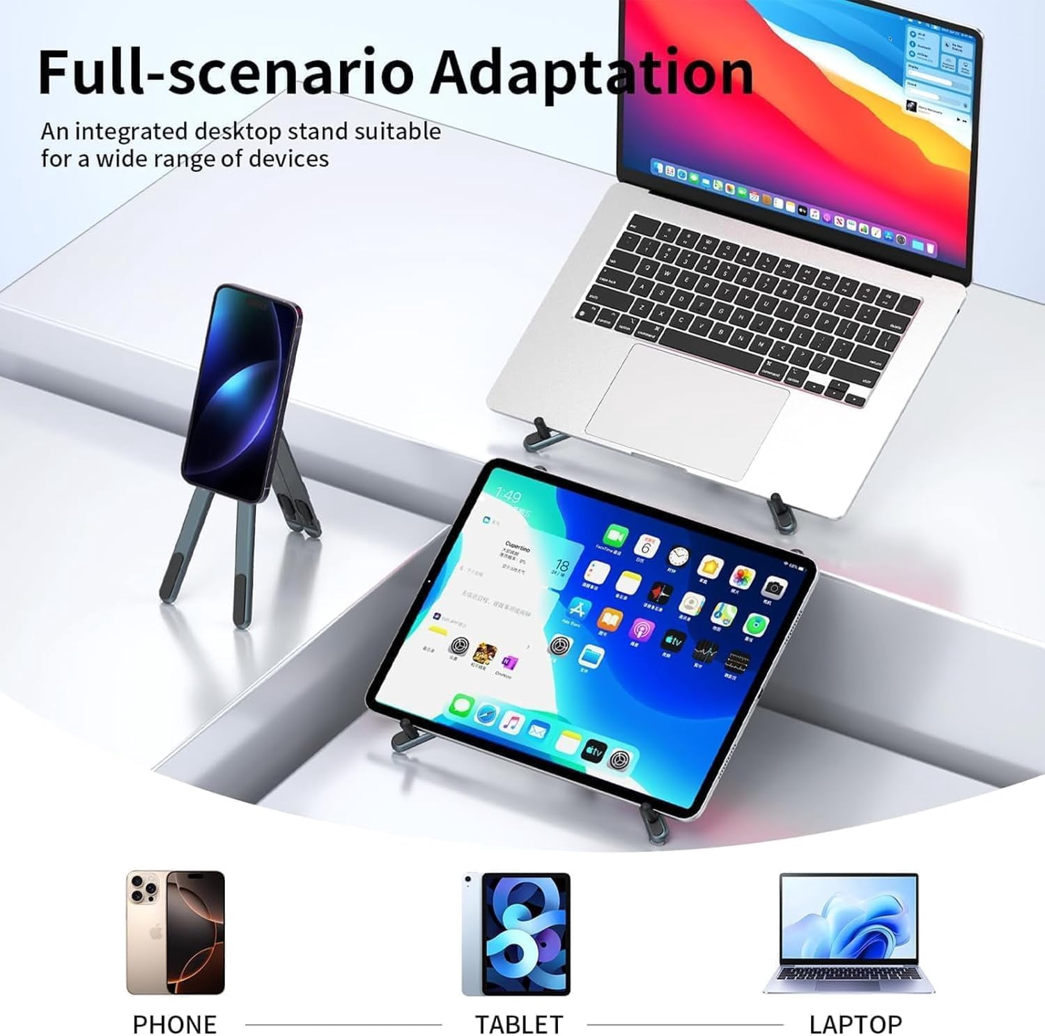 RGHJAR-Portable Laptop Stand for Desk, Foldable Adjustable Computer Riser with Magnetic Phone Holder, Aluminum Laptop Stand Tablet Stand Mobile Phone Holder (Navy Blue)