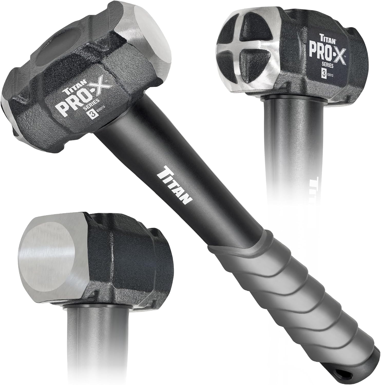 RGHJAR-Pro-X 63013 3lb Drilling Hammer, Dual-Face Sledge with Cross-Pattern Face for Concentrated Power & Flat Face for Stake Driving, Overstrike Protection, 12" Fiberglass Handle with Textured Grip