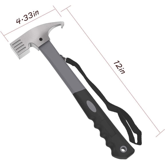 RGHJAR-Professional Camping Hammer with Stake Puller - 17oz Multi-Functional Tent Mallet for Outdoor Use, Anti-Slip Rubber Grip & Safety Lanyard