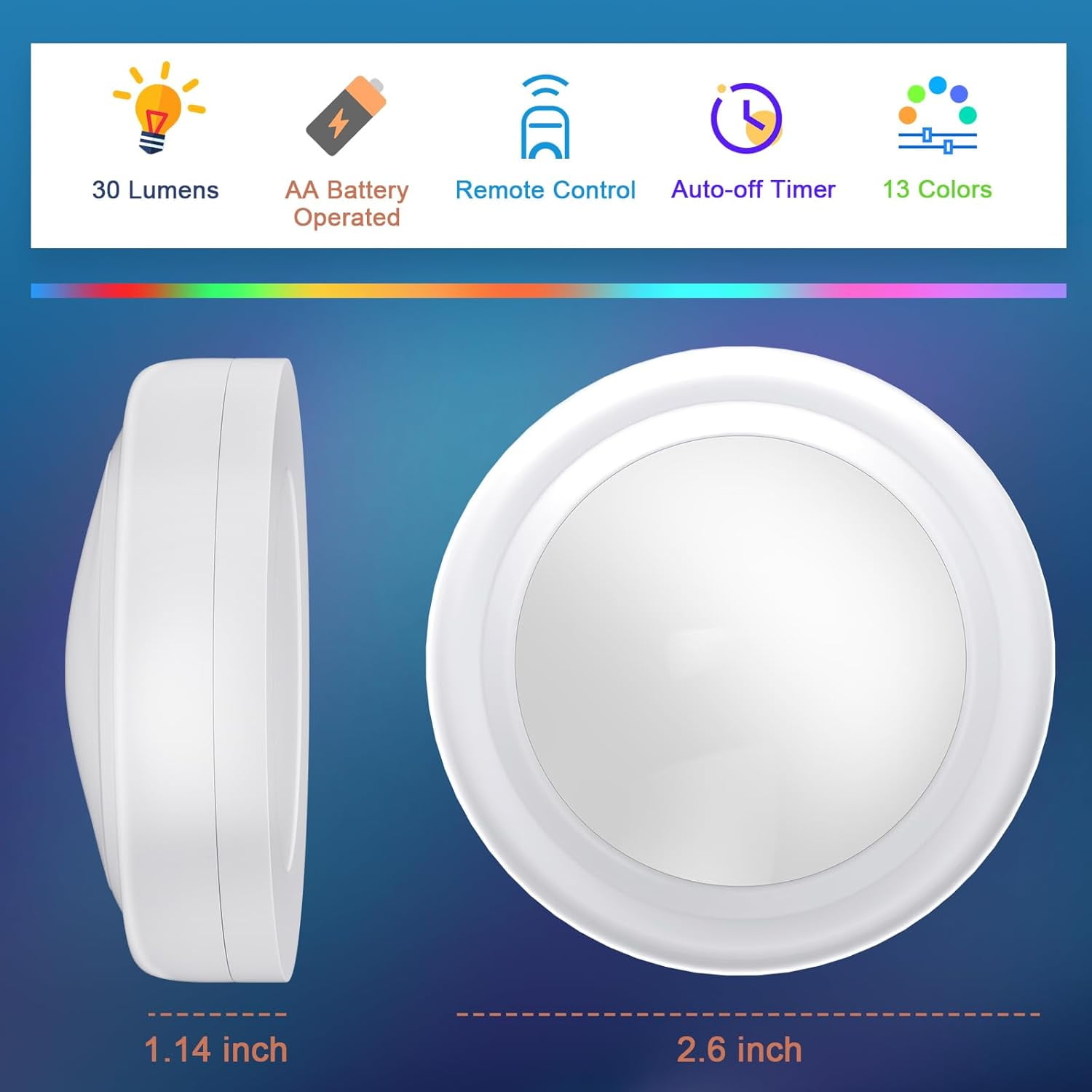 RGHJAR-Puck Lights with Remote,13 Colors Changeable LED Puck lightings Battery Powered Dimmable Under Cabinet Lights with 1 Wireless Remote Control & Timing Function(3 Pack)