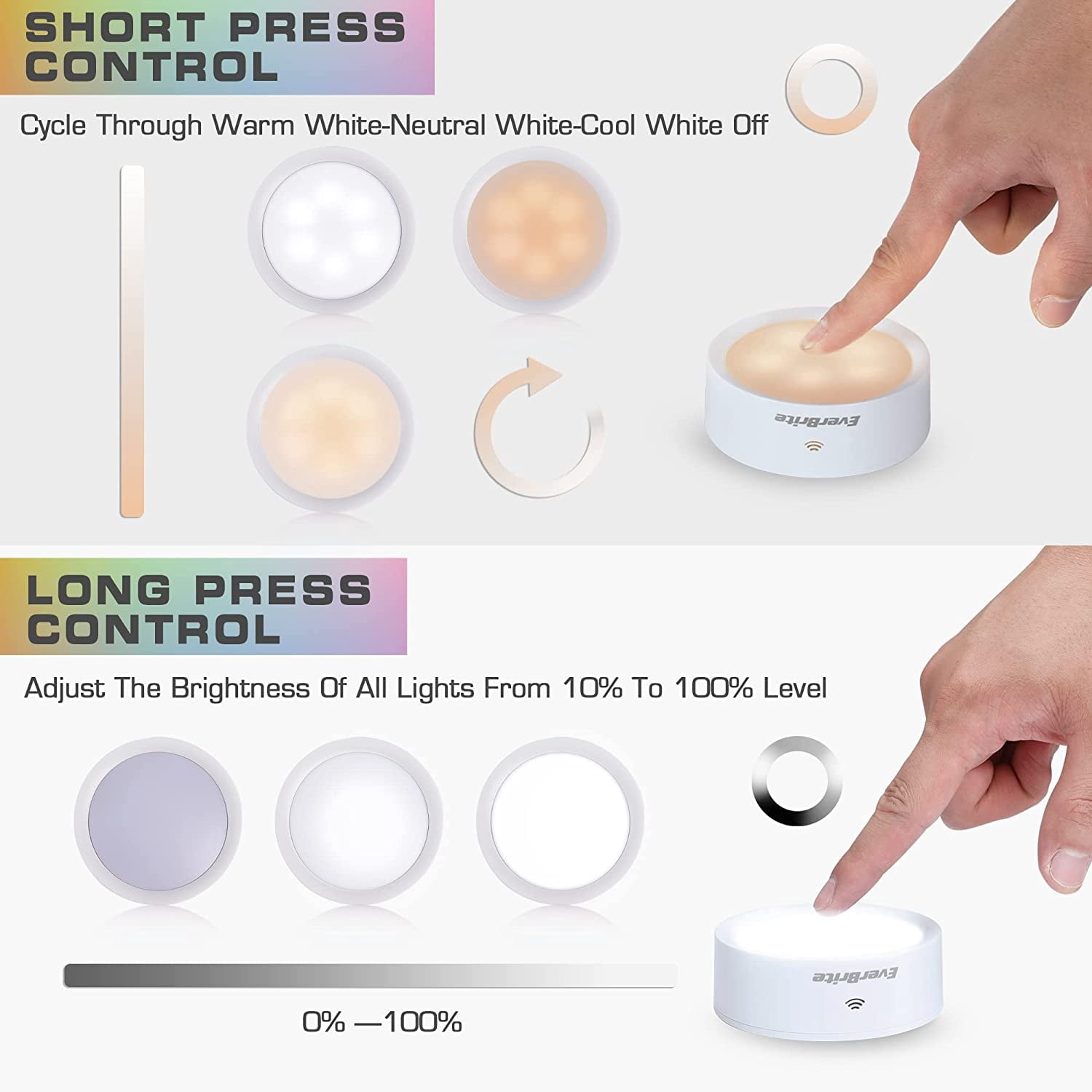 RGHJAR-Puck Lights with Remote, Wireless LED Battery Operated, Under Cabinet Timer, Stick on Light, Closet Light Dimmable for Closet, Bedroom, Included (6-Pack)