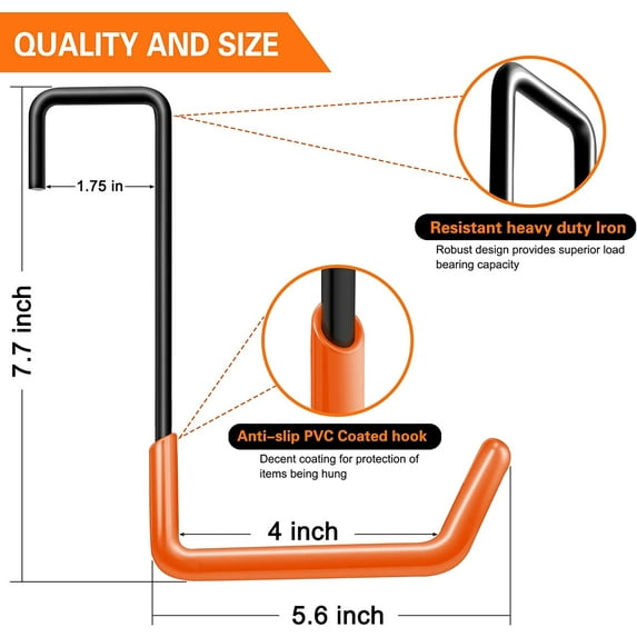 RGHJAR-Rafter Hanger Large S Garage Hooks Bike Storage System Holder Organizer, with Non Slip Coating, for Organizing Hanging Basket, Ladders,Bicycle Wheel,Ropes and Bulk Items (6Pack, Orange)