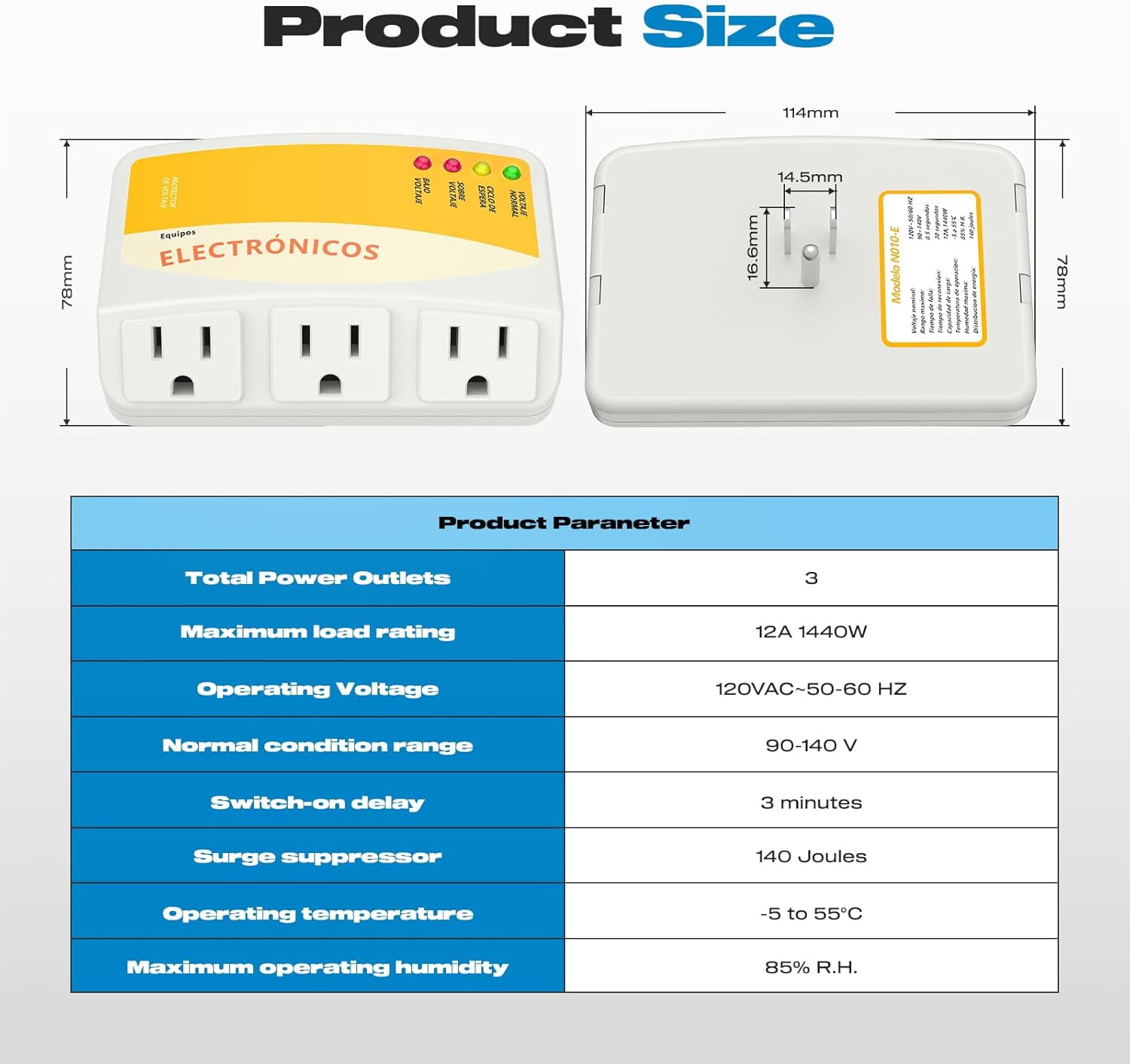 RGHJAR-Refrigerator Surge Protector, 3 Outlet Voltage Protector Home Appliances 120V 12A Voltage Brownouts Plug Outlet for Fridge TV Air Conditioners Surge Protector 1440 Watts -1 Pack