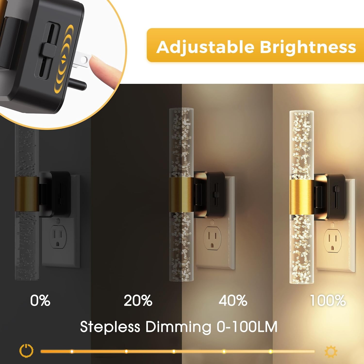 RGHJAR-Rotating Night Light, Night Lights Plug into Wall, Auto Light Sensor Nightlight Dimmable 100LM, 3000K Soft Light, LED Acrylic Bubble Nightlight Plug in for Bedroom Bathroom Hallway, 1 Pack