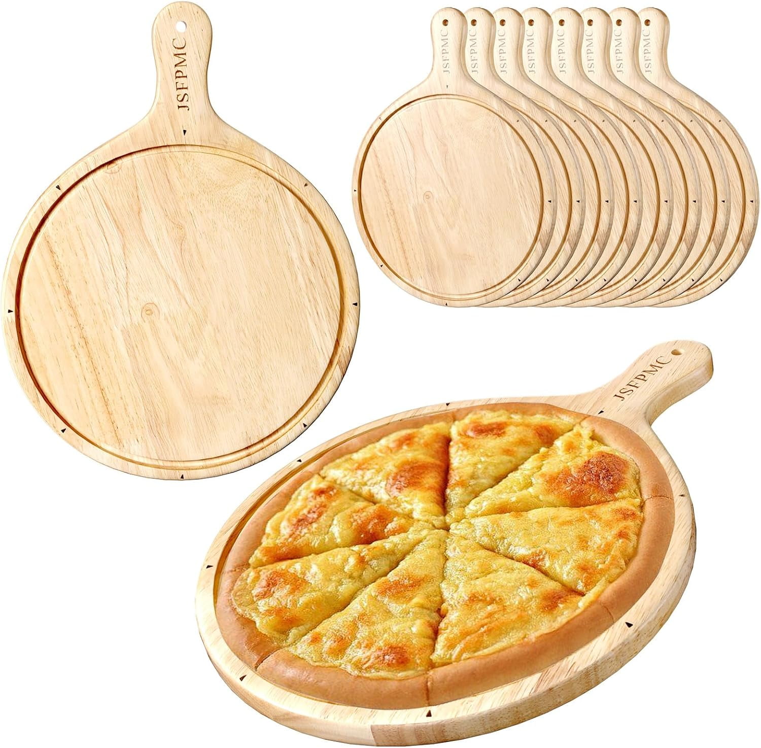RGHJAR-Rubber Wood Cutting Board with Handle, Round Serving Board, Dining Board, Chopping Board for Meat, Cheese Board, Vegetables, Bread, Charcuterie, Large 16"x12"x0.6"