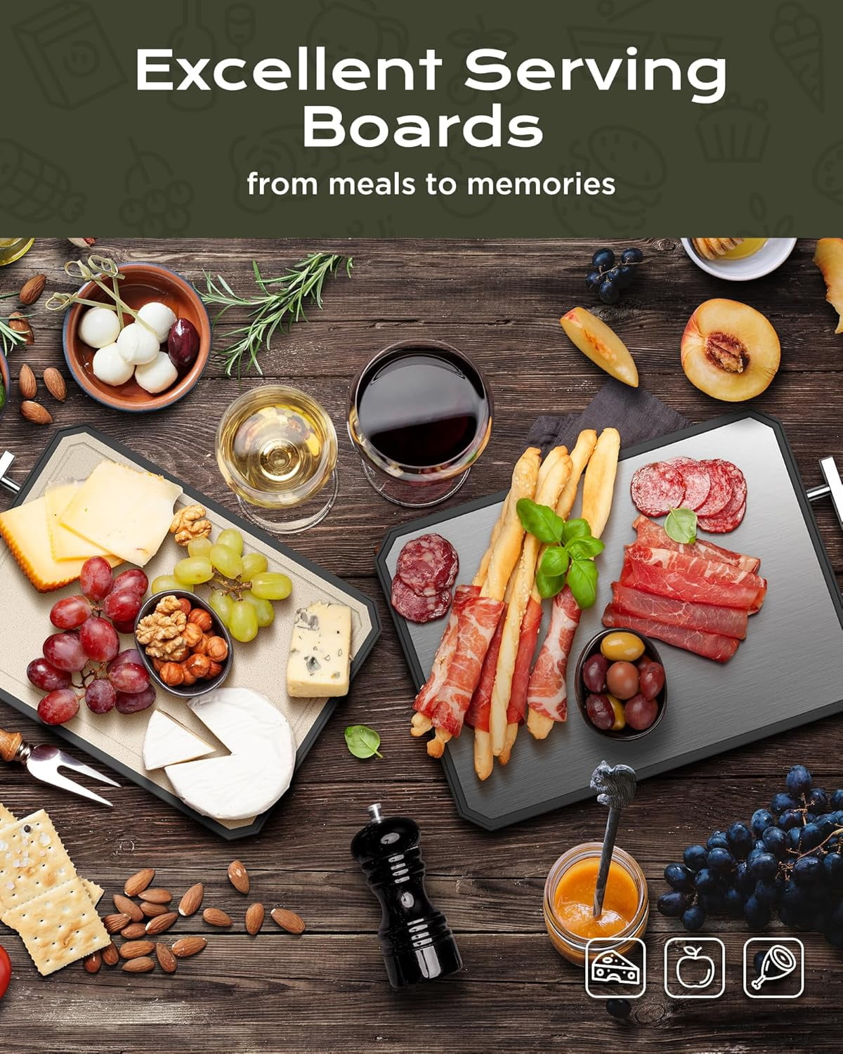 RGHJAR-SNOWCLAD Stainless Steel Cutting Board,Double Sided Steel Bread Boards for kitchen,Stainless Steel/Wheat straw pp Large Board for meat,non toxic Chopping,16 * 11 Inch,Dishwasher Safe