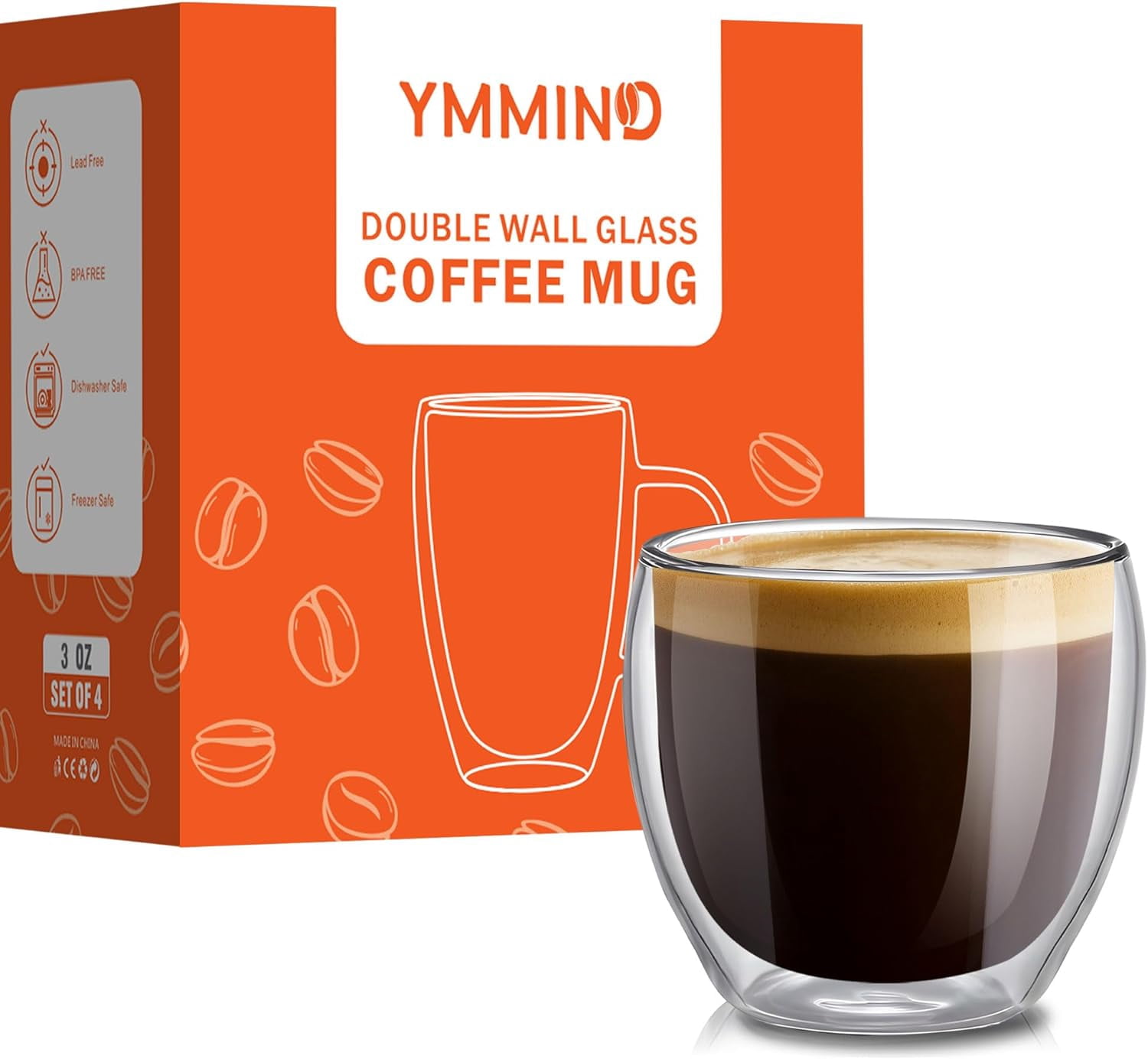 RGHJAR-Set of 4 Double Walled Glass Coffee Mugs 3 Ounces Insulated Layer Coffee Cups Borosilicate Glass Espresso Cup for Hot Beverage,Cappuccino,Tea,Latte,Wine,Microwave Safe