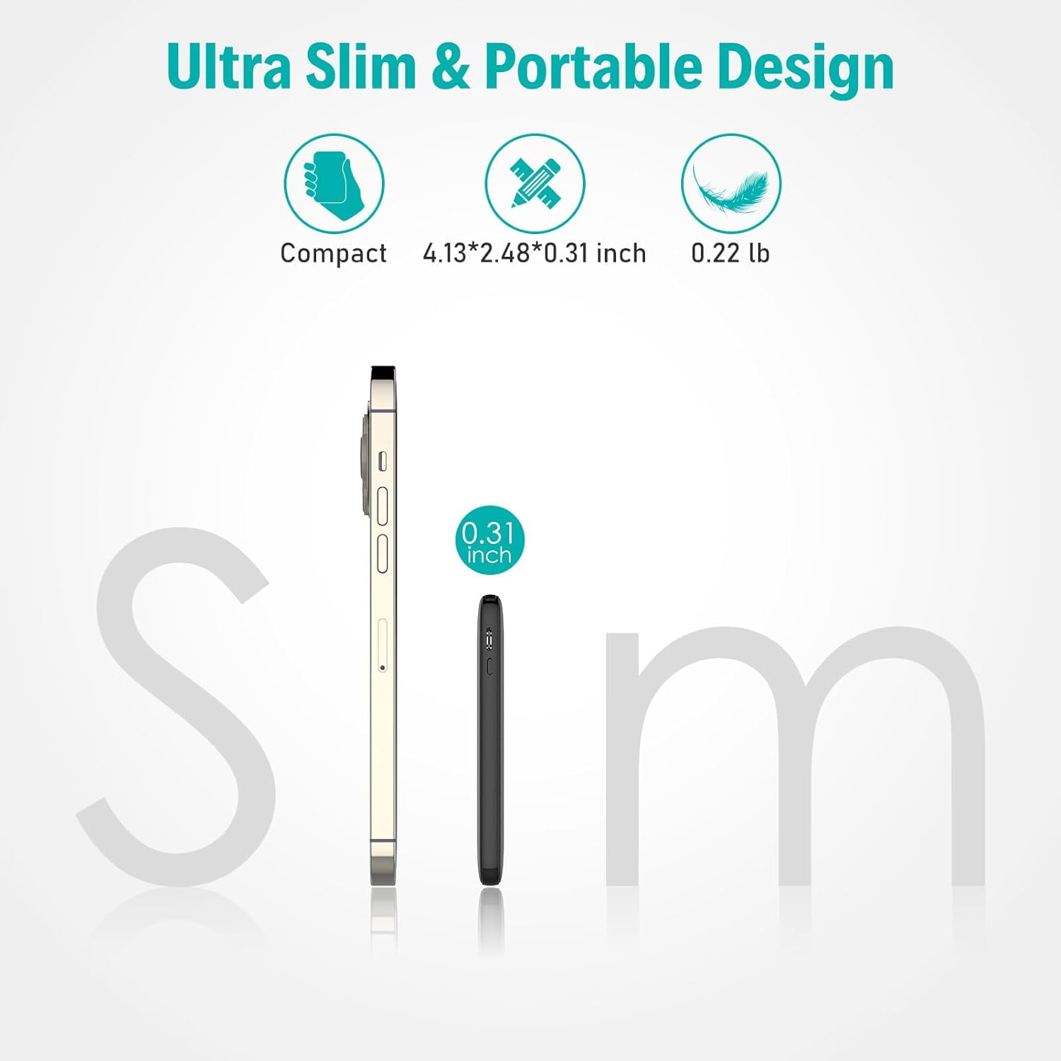 RGHJAR-Slim Portable Charger with Built in USB C Cable,20W Fast Charging Power Bank,Small Mini Lightweight Phone Battery Pack 5000mAh,Ultra Thin Travel Essentials for iPhone 17 16 15 Series,Samsung,A