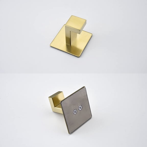 RGHJAR-Square Towel Hooks Robe Hook Holder SUS 304 Stainless Steel Bath Kitchen Door Wall Stick on Coat Hooks for Hanging Self Adhesive, Brushed Gold - 2 Pack