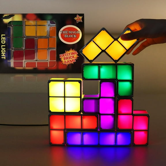 RGHJAR-Stackable Night Light, 7 Colors LED Puzzle Light, 3D DIY Magic Puzzle Night Light, Novelty Desk Lamp for Room Decor and Teens Ideal Gift (USB Plug)