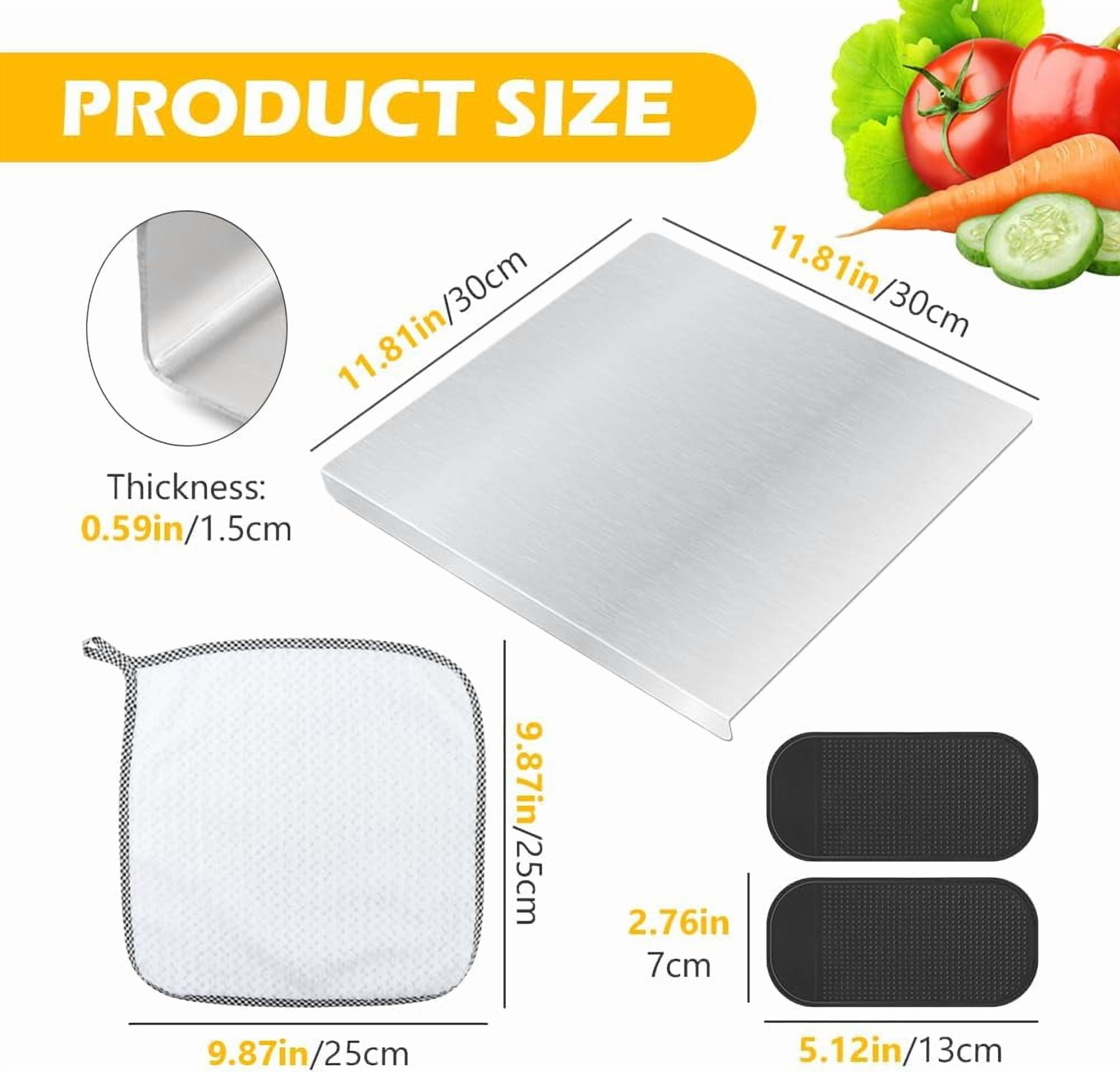 RGHJAR-Stainless Steel Cutting Boards with Counter Lip for Kitchen, Metal Chopping Board over Sink with for Countertop Cutting Meat,Fruits,Vegetables, with Silicone Mat and Rag(SIZE:30x30cm/12x12inch