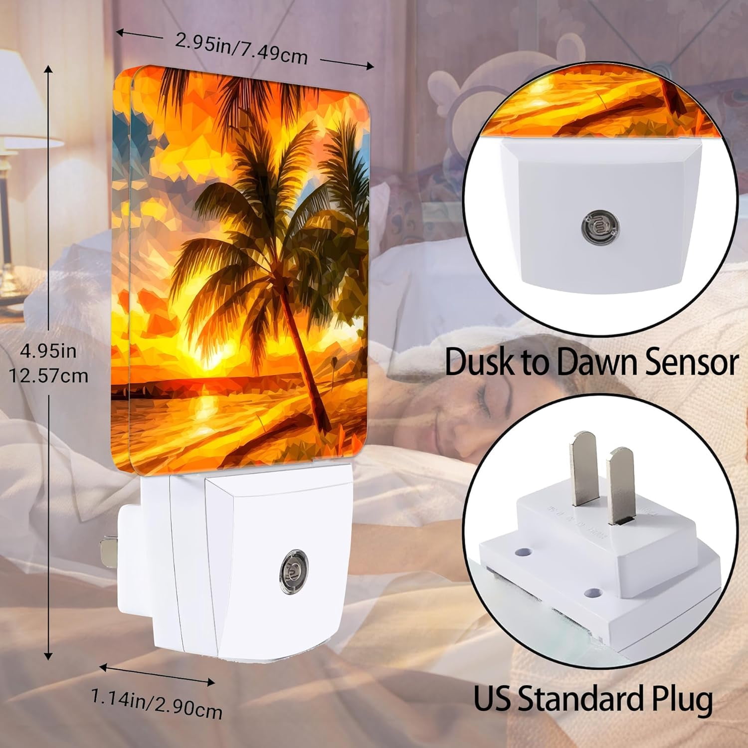 RGHJAR-Sunset Seashore Night Light, Palm Trees Night Lights Plug into Wall Decor for Bedroom,Bathroom,Hallway,Kitchen,Dusk to Dawn Sensor Nightlights for Boys Girls Women Men Room Gifts