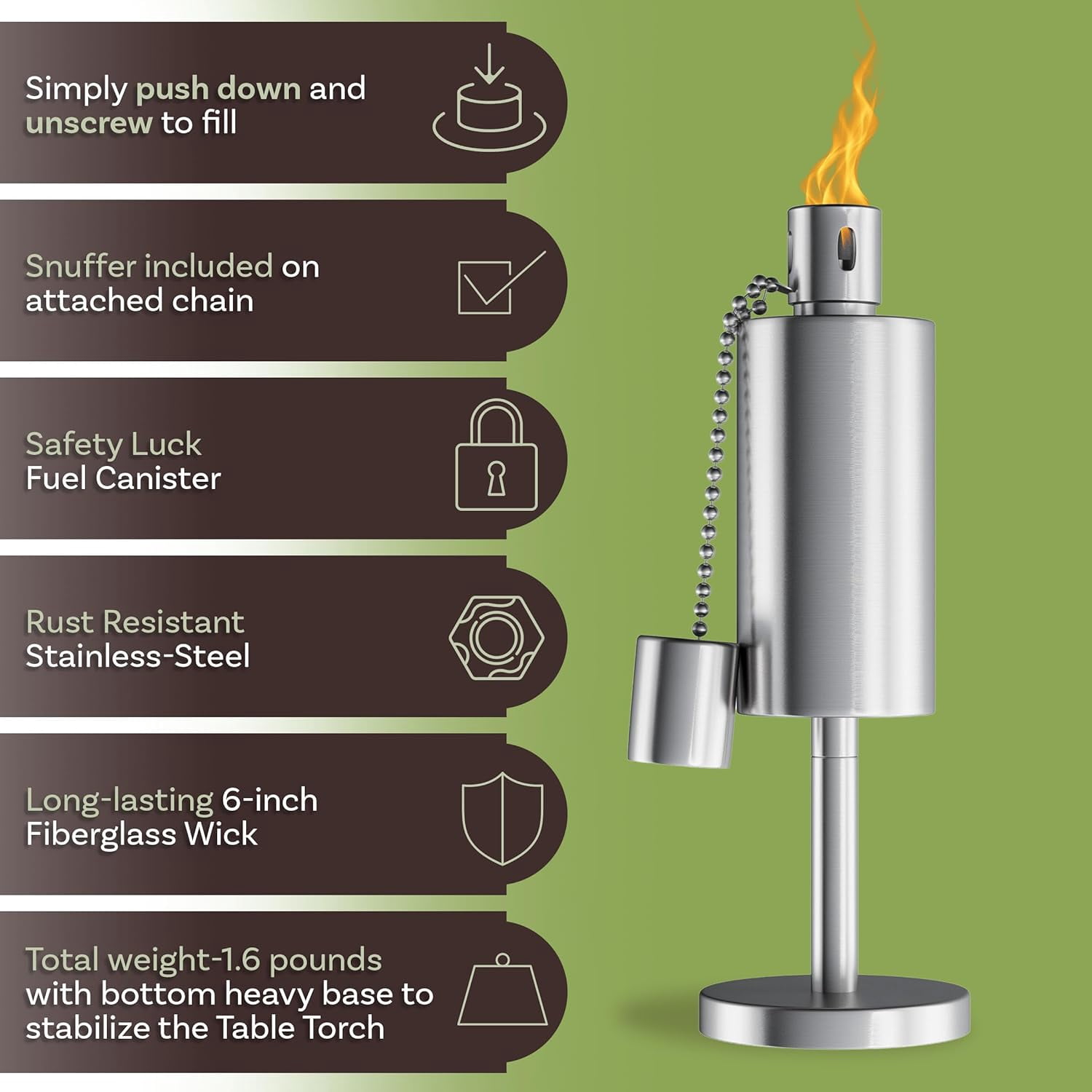RGHJAR-Table Top Torch Canister - 10.5in Tall Stainless Steel Refillable Citronella Torches Outdoor - Tabletop Torches for Outside Patio or Deck - Oil Lamp Outdoor Lighting by