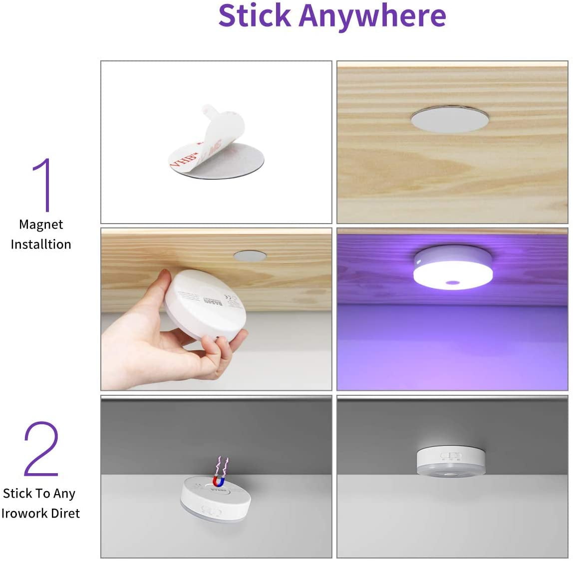 RGHJAR-Tap Light, Push Light, LED Puck Lights with Remote, Wireless RGB Rechargeable Puck Light (Manual Control), Night Lights for Closet, Under Cabinet, 6 Pack