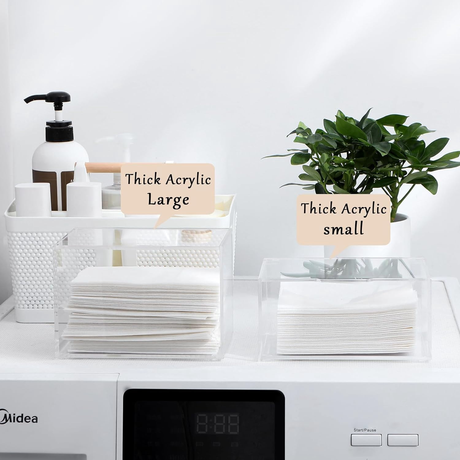 RGHJAR-Thick Acrylic Dryer Sheet Holder Clear Container for Laundry Room Organize and Storage, Dispenser for Dryer Sheets, Fabric Softener, Large