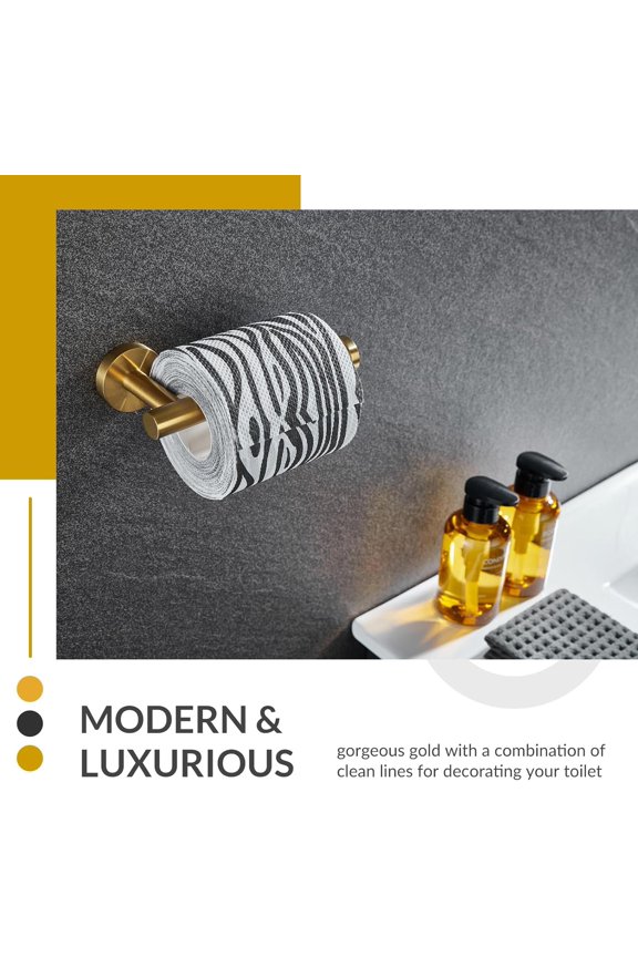 -Toilet Paper Holder Brushed Dark Gold, SUS304 Stainless Steel Round TP Hanger, Modern Bathroom Lavatory Tissue Roll Storage