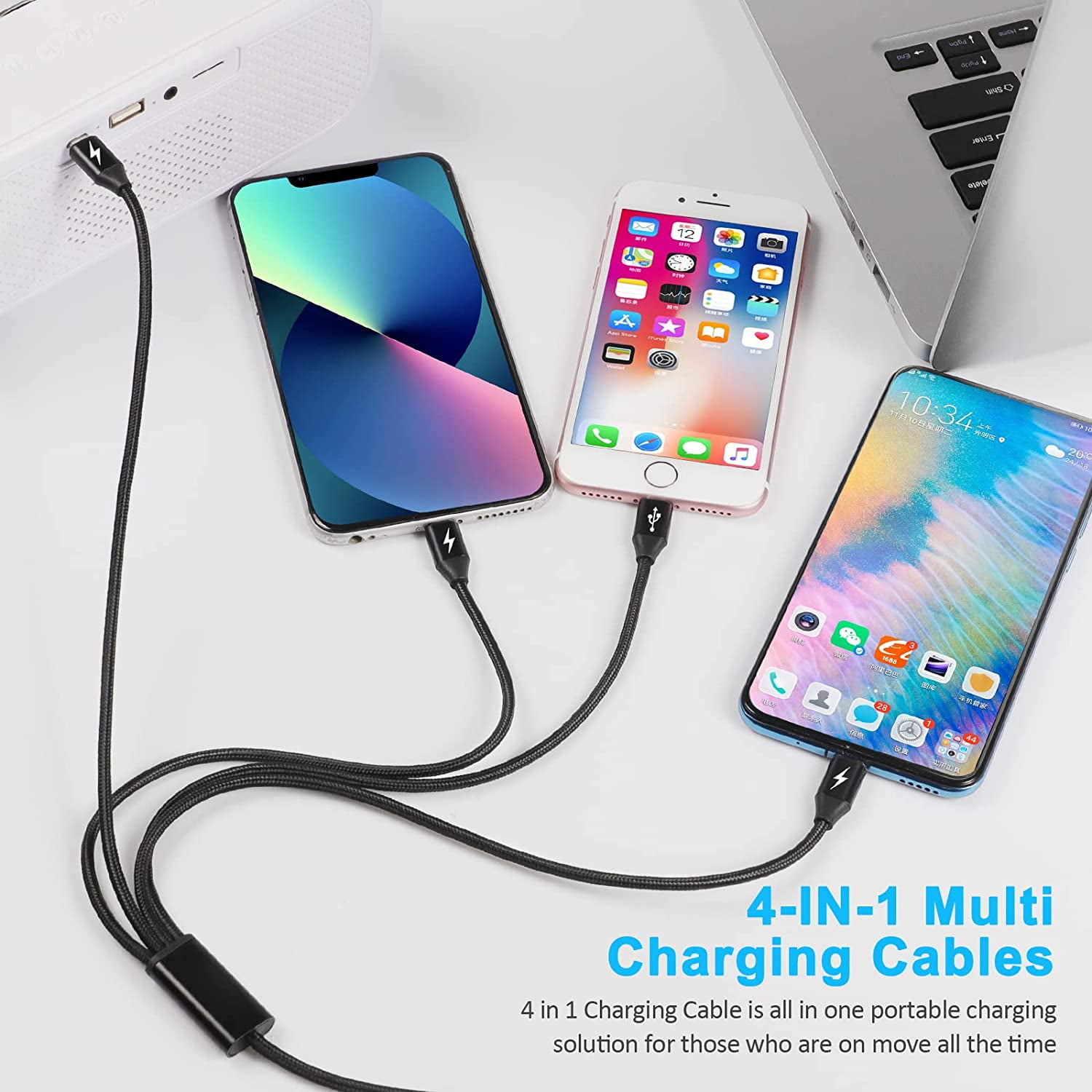 RGHJAR-Travel Essentials, 4 in 1 Multi Charging Cable 2Pack 6.6ft Multiple Charger Cord USB A to USB C/Micro USB Connector for Cell Phone/Tablets/Galaxy/Pads and More
