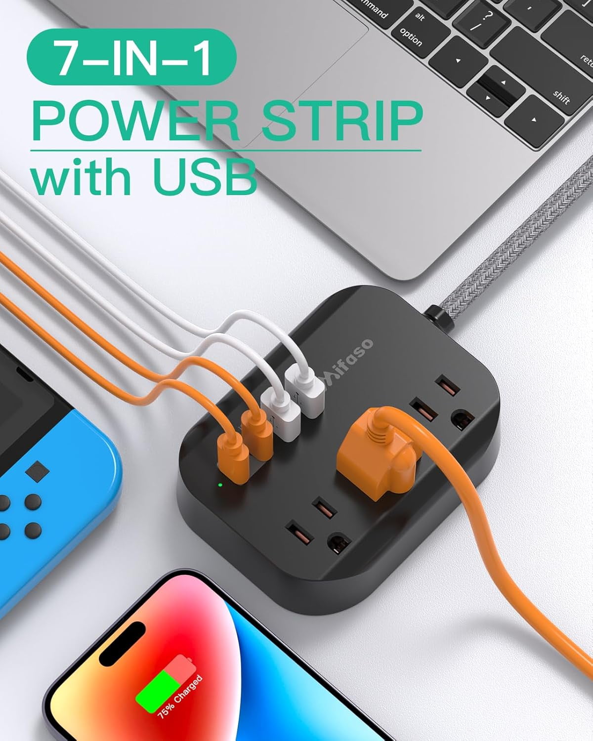 RGHJAR-Travel Essentials - Power Strip with USB, Compact Flat Plug Extension Cord 5ft with 3 Outlets 4 USB Ports, Non Surge Cruise Must Haves, Cruise Ship Essentials, Dorm Room, Apartment Essentials