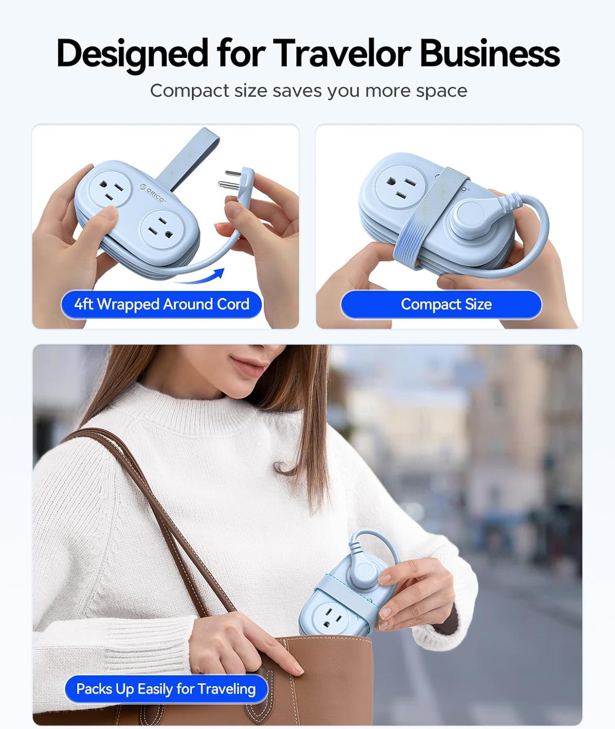 RGHJAR-Travel Power Strip with USB C, 4 Outlets 3 USB Ports (1 USB C) with 4FT Wrapped Short Extension Cord Small Power Strip, Non Surge Protector for Travel, Cruise Ship-AP3