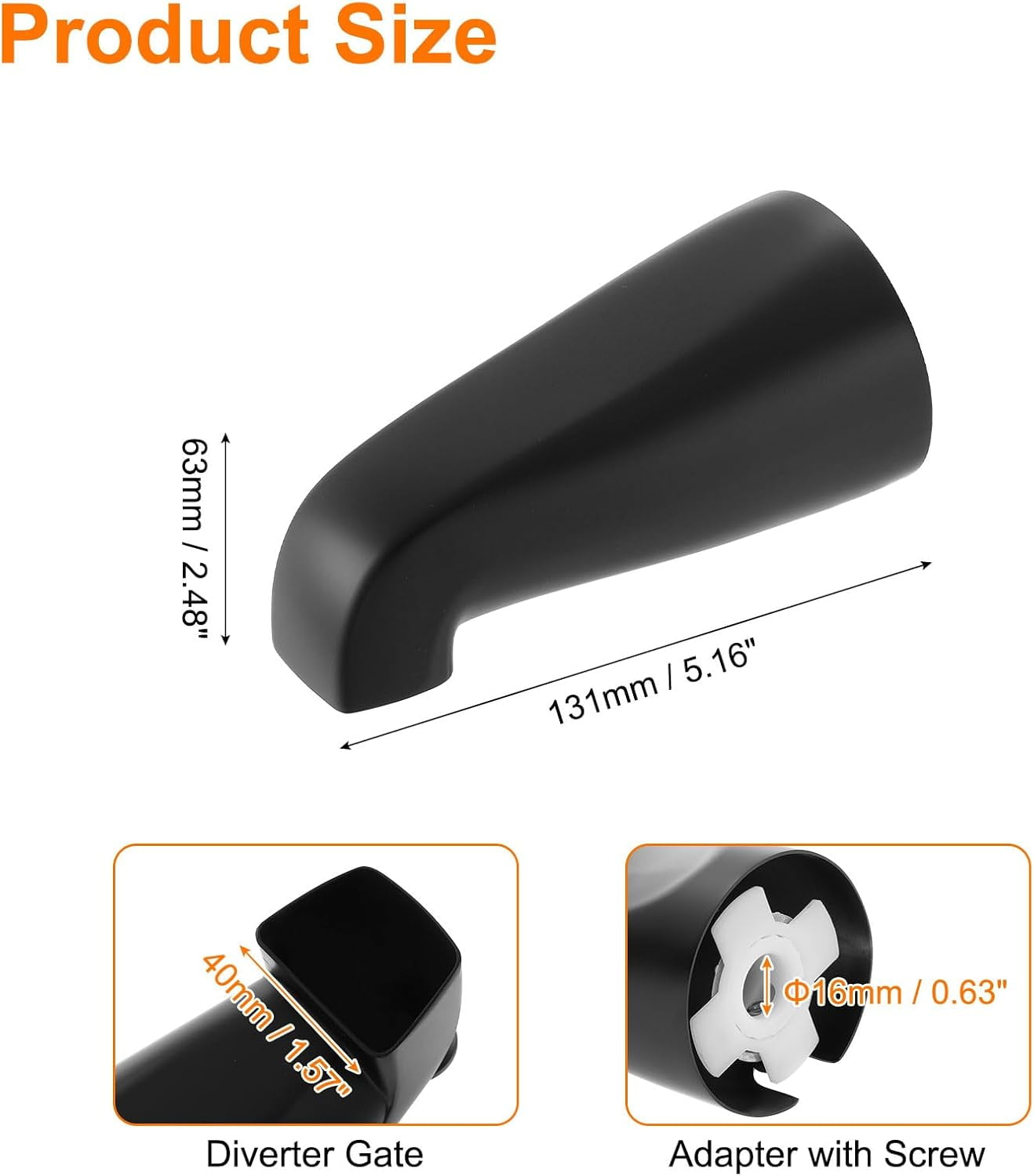 RGHJAR-Tub Spout, Bath Slip-On Tub Spout Zinc Alloy Bathtub Faucet with Hexagonal Wrench without Diverter for 1/2 Inch Water Tube for Bathroom Kitchen, Black