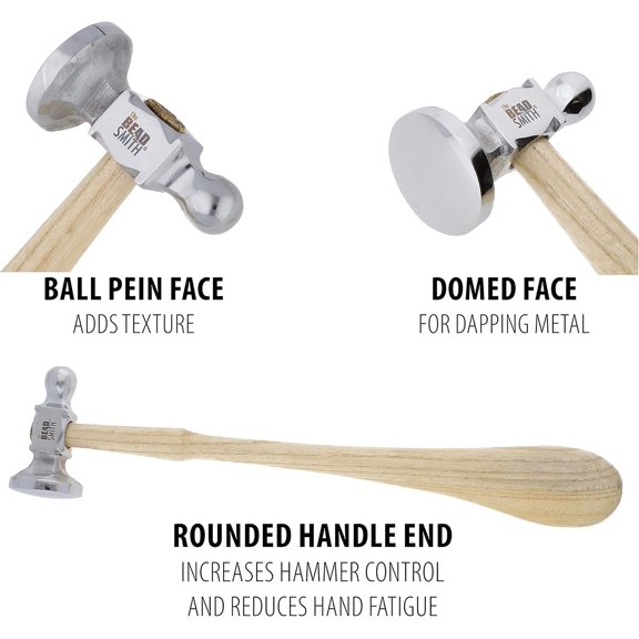 RGHJAR-Two-Sided Chasing Hammer - 10.75 Inches Wooden Handle, 2.25 Steel Head with a 14mm Ball Pein & 32mm Domed Face - Tool Used to Add Texture and Dimension to Metalwork