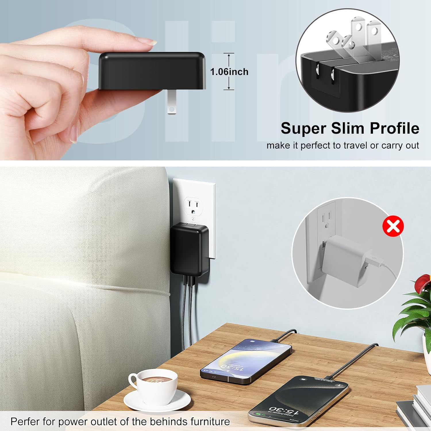 RGHJAR-USB C Fast Charger Block,40W 4-Port Flat PD3.0 USB C Wall Charger with Foldable Plug + 6FT Type C Charging Cable Cord Compatible with iPhone 16/15 Pro/Max/XS/Plus,Samsung Galaxy S25/S24/S23,iP