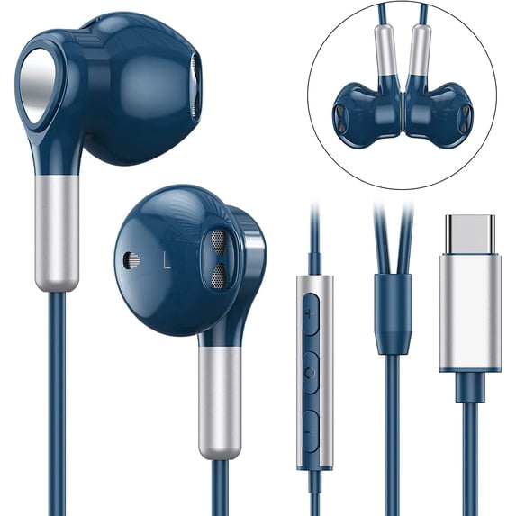 RGHJAR-USB C Headphones for Samsung Galaxy S26 S25 S24 S23 S22 S21 S20 A56 A17 A16 Wired USB C Earbuds with Mic Volume Control Earphones USB Type C Headphones for iPhone 17 16 15 Pro Max Plus iPad 10