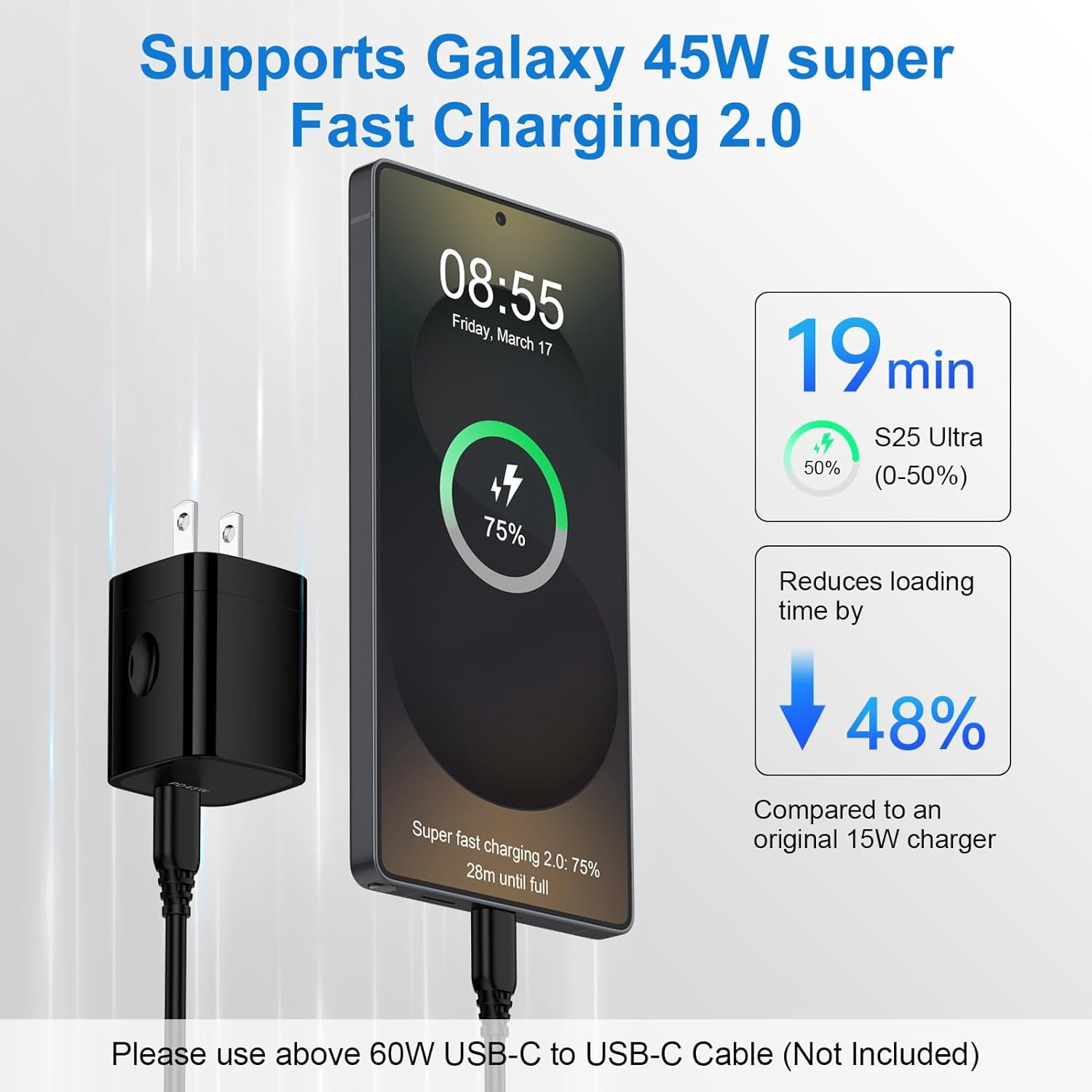RGHJAR-USB C Samsung Charger Fast Charging Block, 45W USBC Samsung Fast Charger Block Type C Wall Charger Plug Power Adapter for Samsung Galaxy S26 Ultra S25 FE Edge S24 A17 A16 A36 A26 A56 A15 A14 i