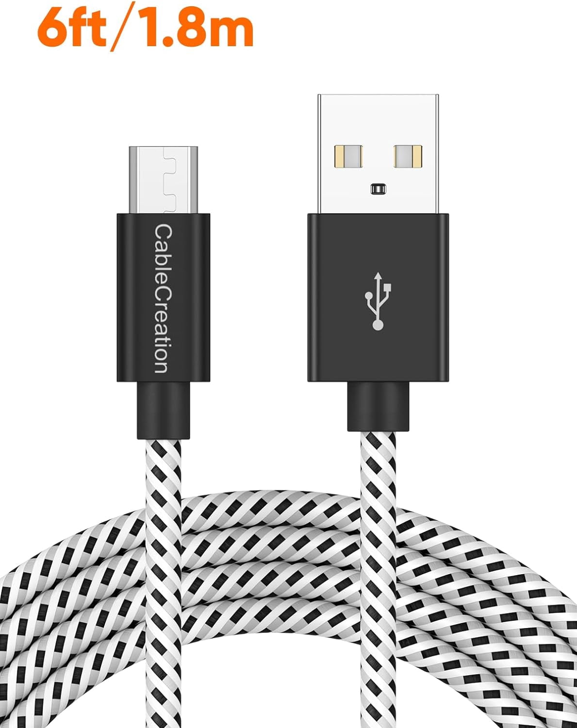 RGHJAR-USB to Micro USB Cable 6 FT, Braided USB2.0 Micro-B USB Charging Data Cable Works with Raspberry Pi Zero, Fire Stick, Chromecast, Micro-B Phone 1.8M Black