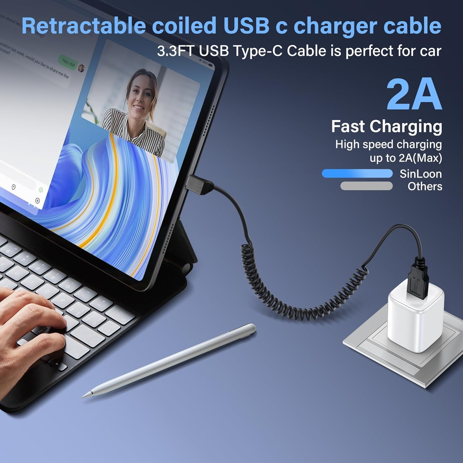 RGHJAR-USB Type C Coiled Cable 5Gbps Retractable 90 Degree USB3.0 to USB C Charging Cable and Data Transfer for Phone, Tablet, Other USB C Devices (M to D)