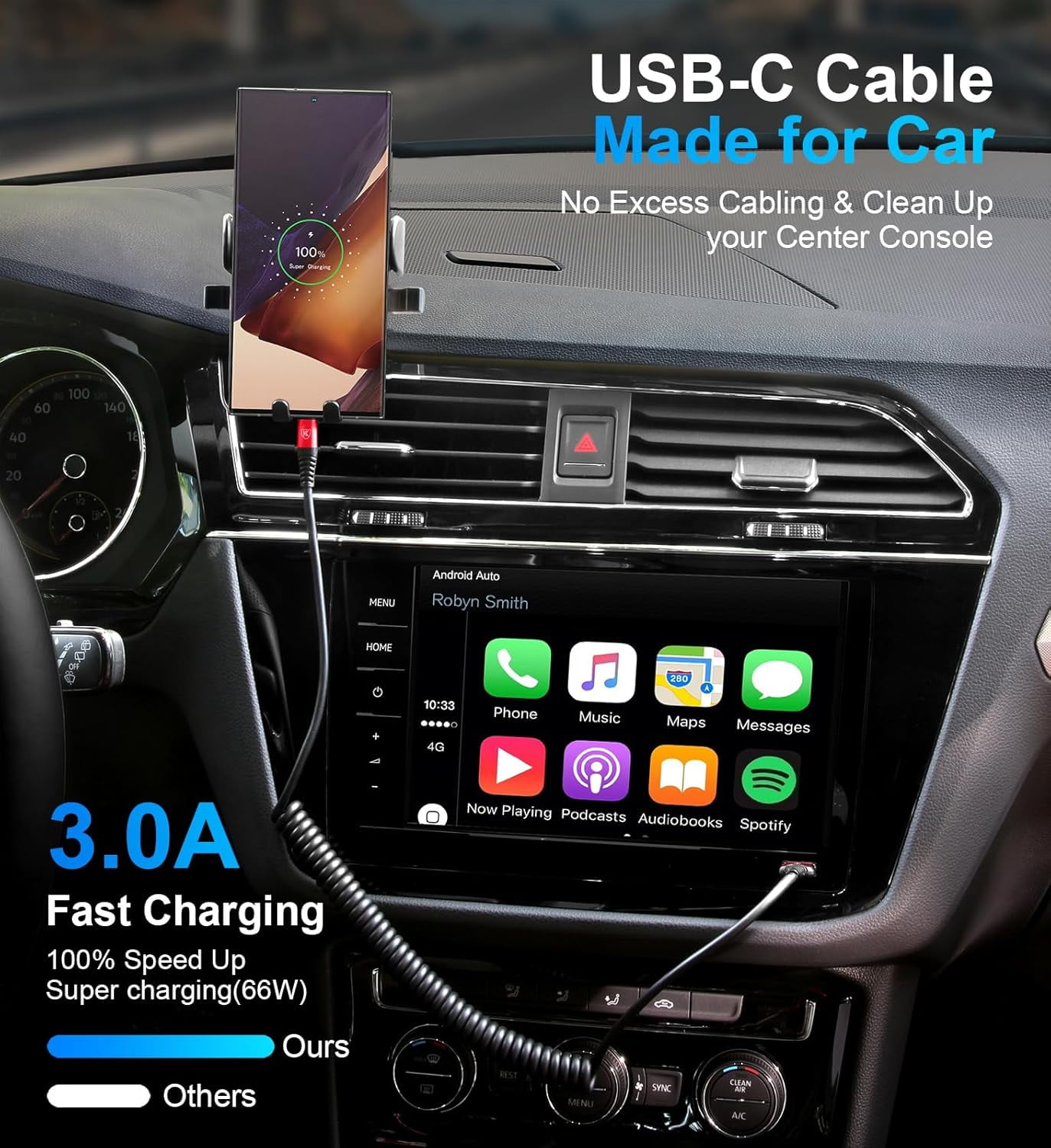 RGHJAR-USB to USB C Cable Fast Charging 3ft, 2Pack Coiled USB C Charger Cable for Car, USB Type C Charger Cord, USB-C Cable Compatible with iPhone 17/16/15/Plus/Pro Max/Samsung Galaxy S20-Red