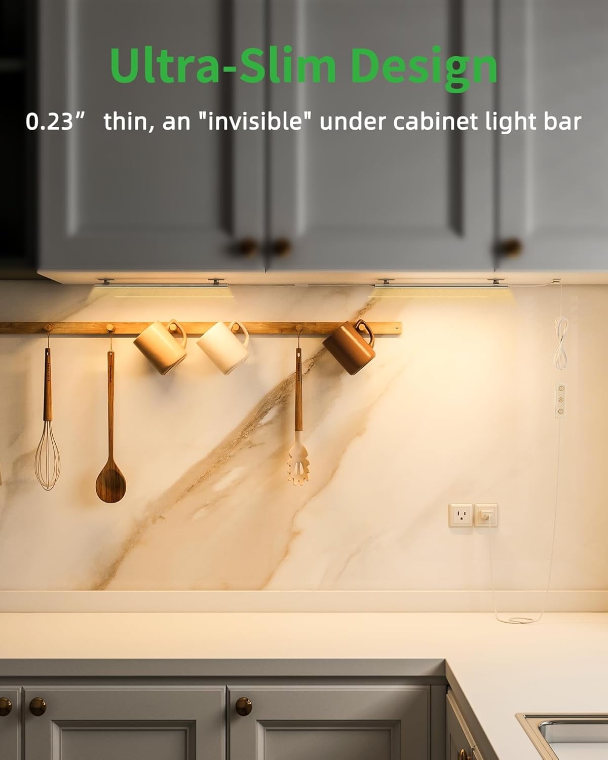 RGHJAR-Under Cabinet Lighting Plug-in, Dimmable Under Counter Lights for Kitchen, 3pcs 12 Inch, Warm White 3000K Linkable USB Led Light Strip, Wired Led Light Bar for Desk,Sink,Workbench