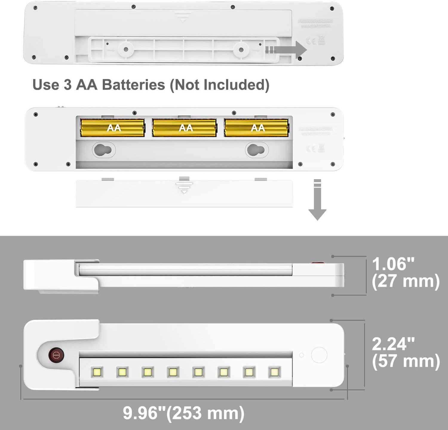 RGHJAR-Under Counter Light Battery Operated, Dimmable Closet Light with Remote and Timer, Wireless Under Cabinet Lighting, Stick on Lights for Pantry Wardrobe Shelf, Warm White, 10 Inch