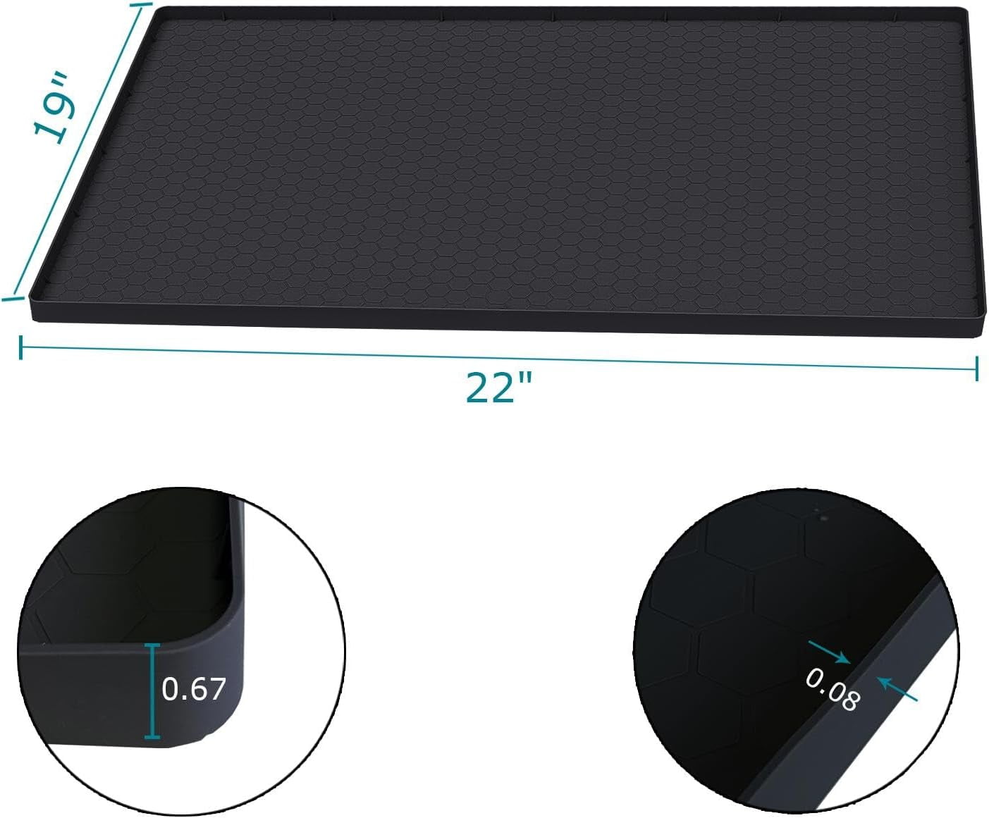 RGHJAR-Under Sink Mat 22 x 19, Silicone Under Sink Protector Mat for Kitchen Waterproof, Easy to Clean Bathroom Cabinet Mat Organizers and Storage, Black