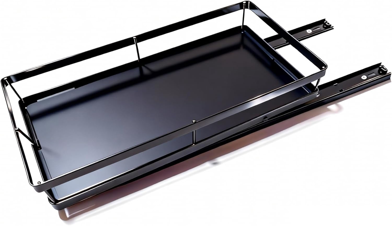 RGHJAR-Under Sink Organizer, Dual-Rail Ball-Bearing, Under Kitchen Sink Organizer, 6-Level Adjustable, Under Cabinet Organizer, No-Drill Adhesive/Suction, Under Sink Storage (Black, Single Layer - 1