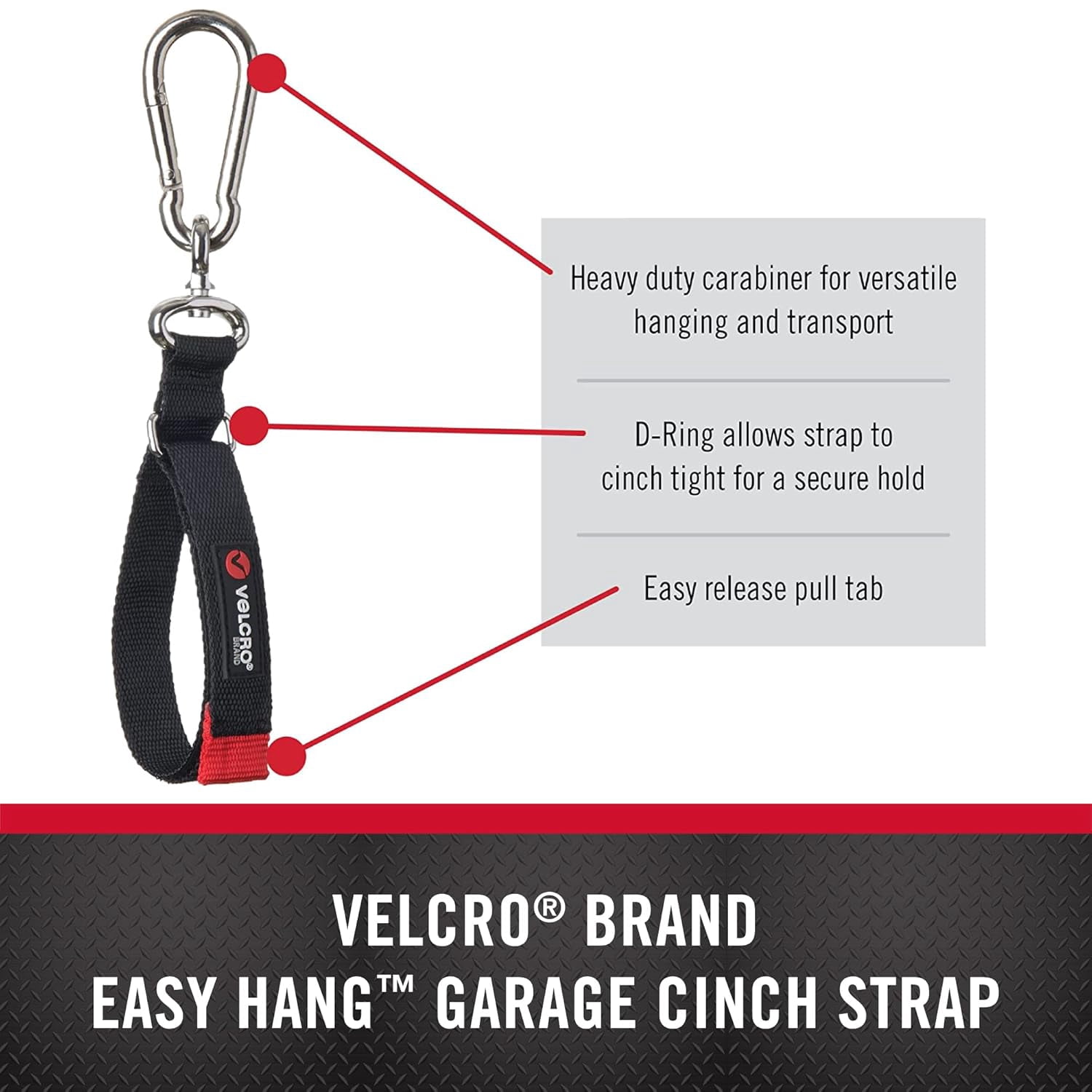 RGHJAR-Velcro Brand Easy Hang Heavy Duty Cinch Strap with Carabiner Hook – Garage & Outdoor Organizer, Holds 250 lbs, 24in x 1.25in