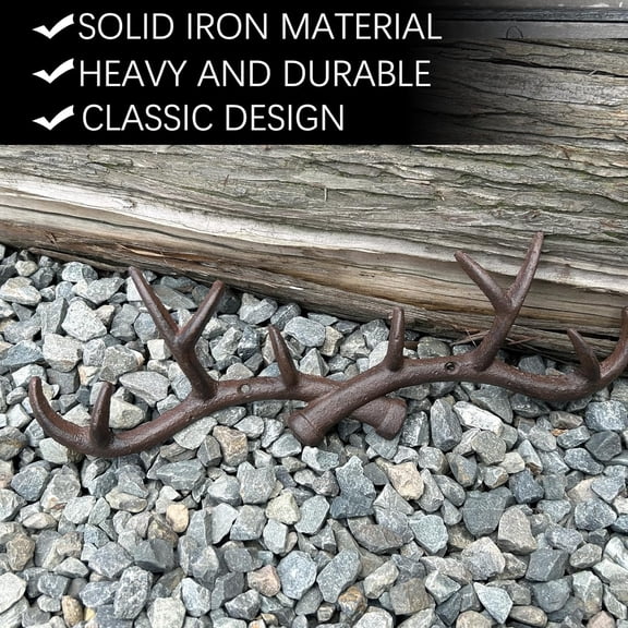 RGHJAR-Vintage Rustic Cast Iron Deer Antlers Coat Rack Key Holder Jewellery Display Rack Bathroom Towels Hanger Rustic Cabin Hanger, 14-Inch(with Screws)