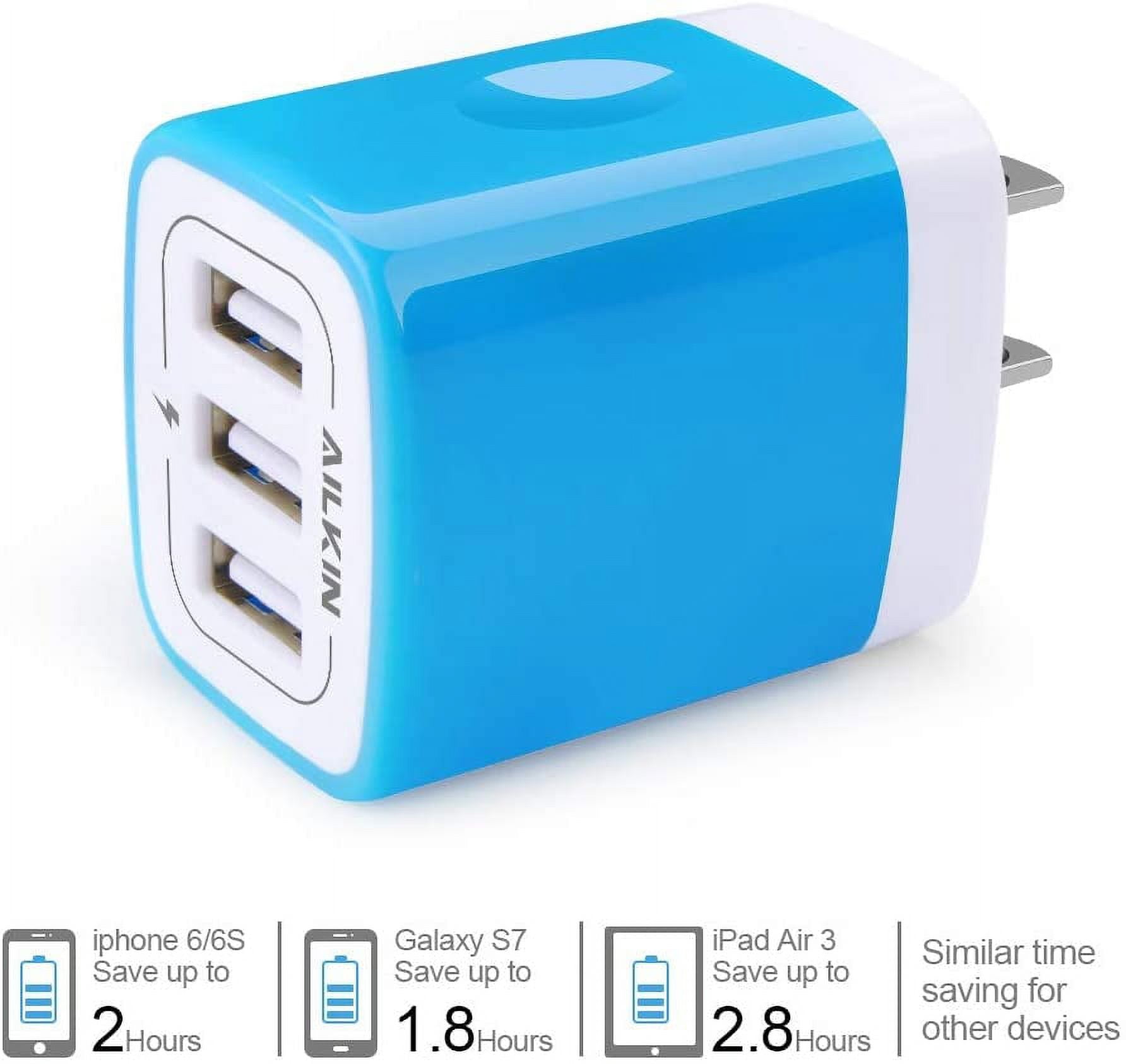 RGHJAR-Wall Charger, USB Charger Adapter, 3.1A/3Pack Muti Port Fast Charging Cube Power Charge Base Block Plug for iPhone 17 16 15 14 13 12 11 Pro Max Plus, Samsung Note 20 S22 S21 S20, Kindle Fire U