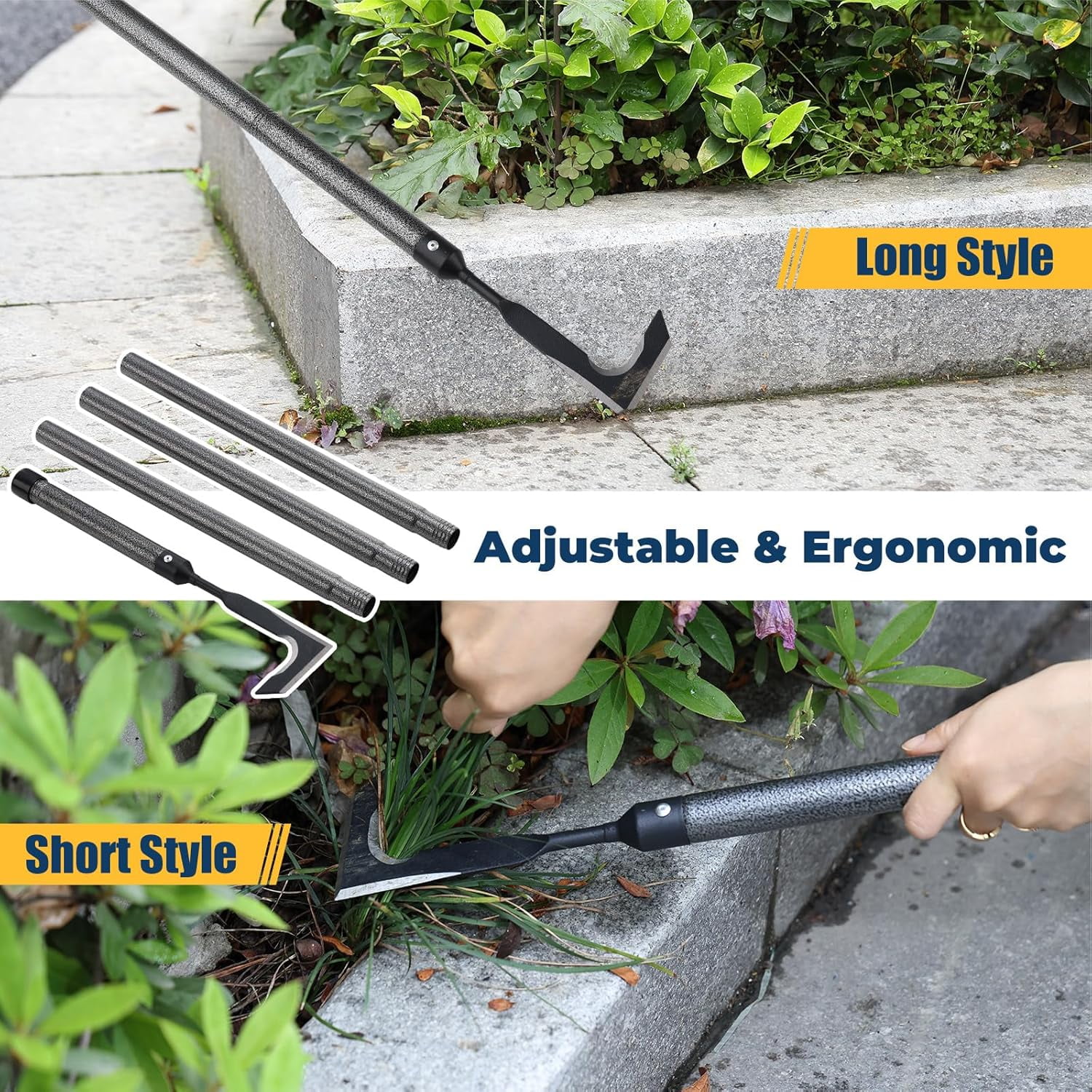 RGHJAR-Weed Remover Tool | Adjustable Metal Handle (14.5"-58.4") (Upgraded Rustproof) | Multi-Functional Garden Hook for Pavement Gaps, Moss, Bushes | Commercial-Grade Yard Maintenance Equipment