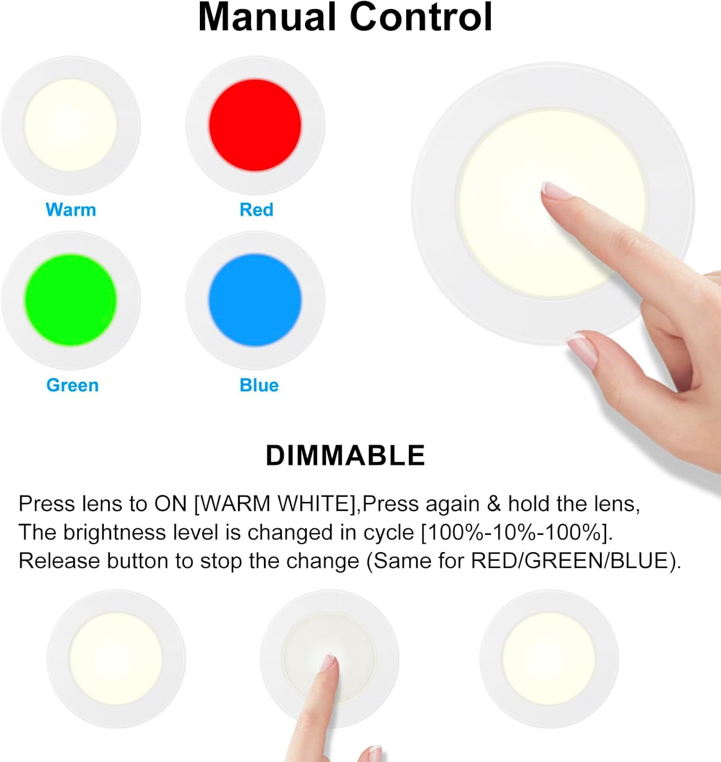 RGHJAR-Wireless LED Puck Lights with RF Remote(3-Pack), Battery Operated Under Cabinet Lights, Color Changing Stick On Lights,Dimmable Tap Light with Timmer for Closet Bedroom Kitchen Drawer Counter